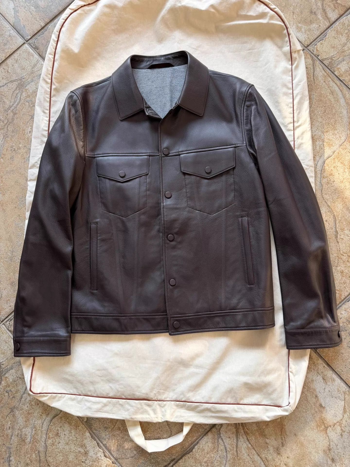 Cesare Attolini Black Leather Jacket with Button Front - Size M Size US M / EU 48-50 / 2 - 1 Thumbnail