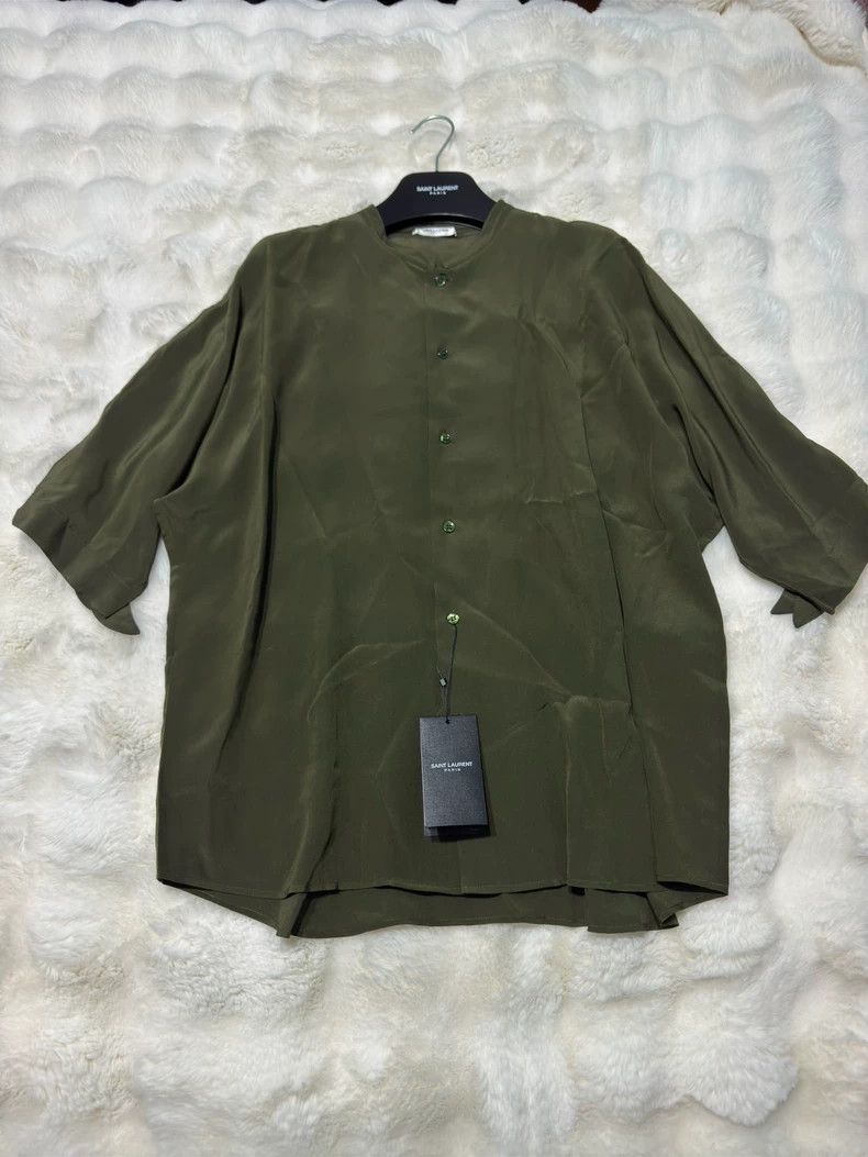 Yves Saint Laurent saint laurent Ribbon Silk Short Sleeve Shirt 2501-Nextarrow Size US XXS / EU 40 - 1 Thumbnail