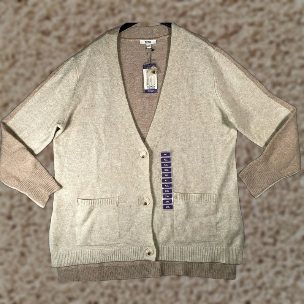 BB Dakota BB Dakota Cardigan Womens 2XL Sweater Light Camel Beige Colorblock Knit V-Neck Dolman Sleeve Size XXL / US 16-18 / IT 52-54 - 1 Thumbnail