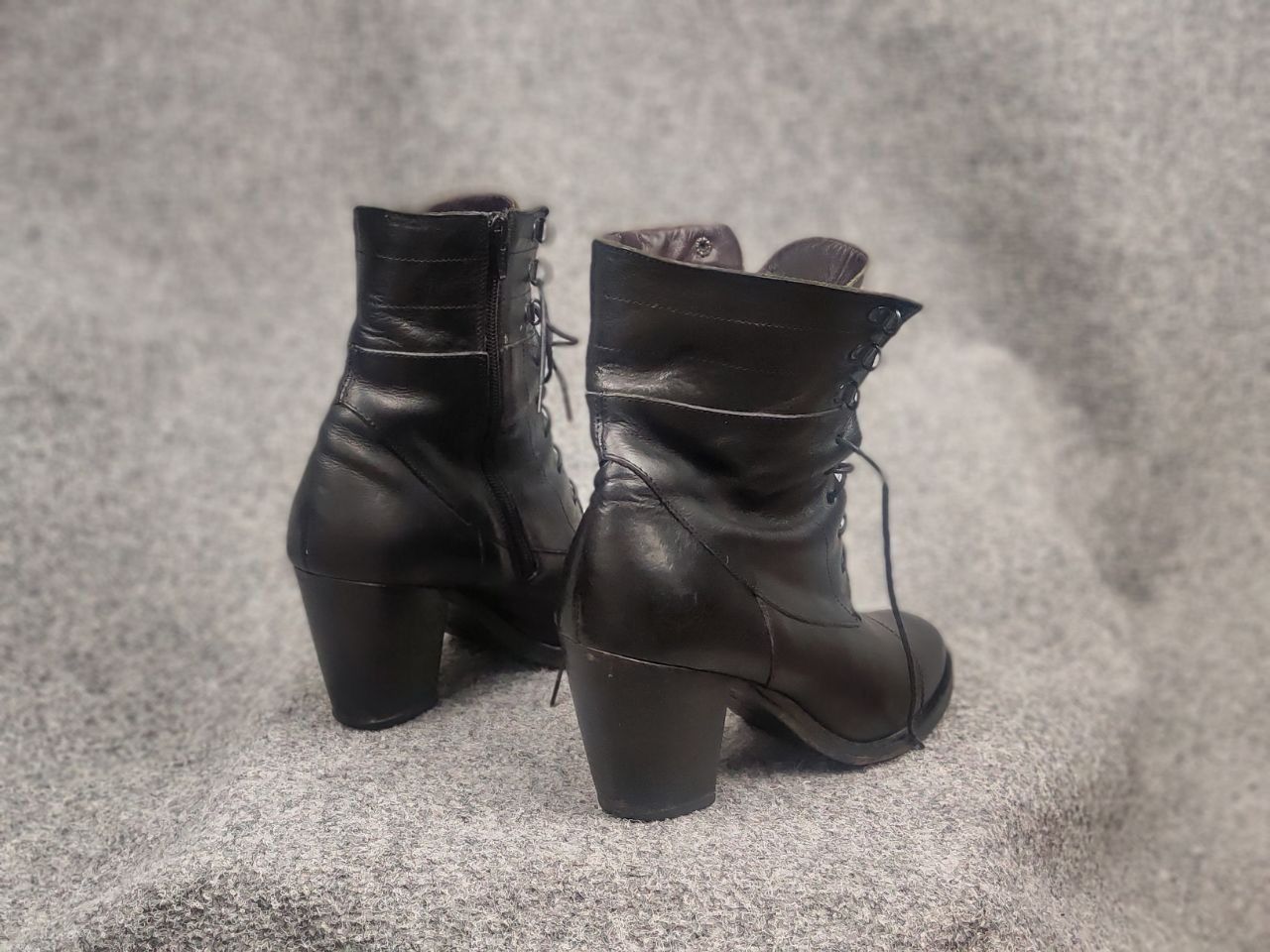MoMA Moma Design Lace up zip Black leather Ankle heeled Boots Size US 10 / IT 40 - 10 Thumbnail
