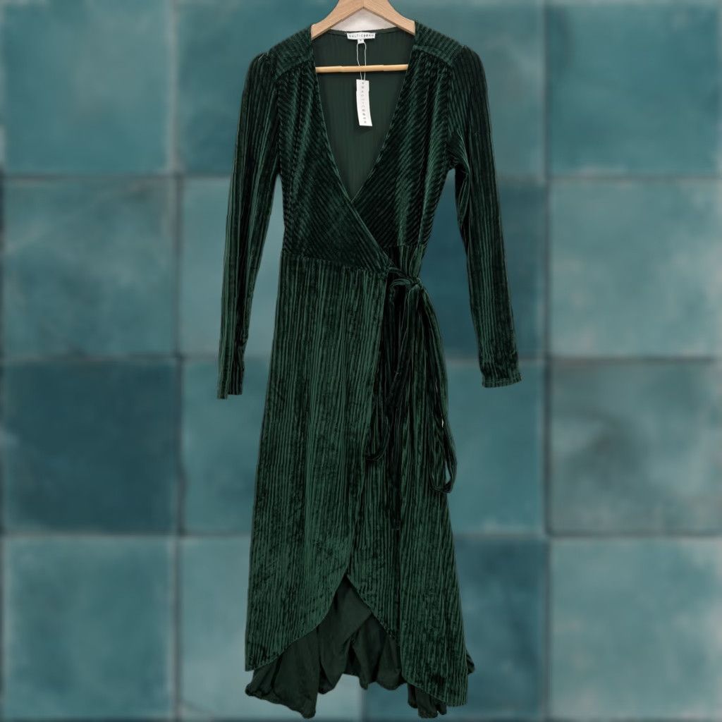 Born Baltic Born Velvet Wrap Maxi Dress Womens S Green Long Sleeve Formal Party Size S / US 4 / IT 40 - 1 Thumbnail
