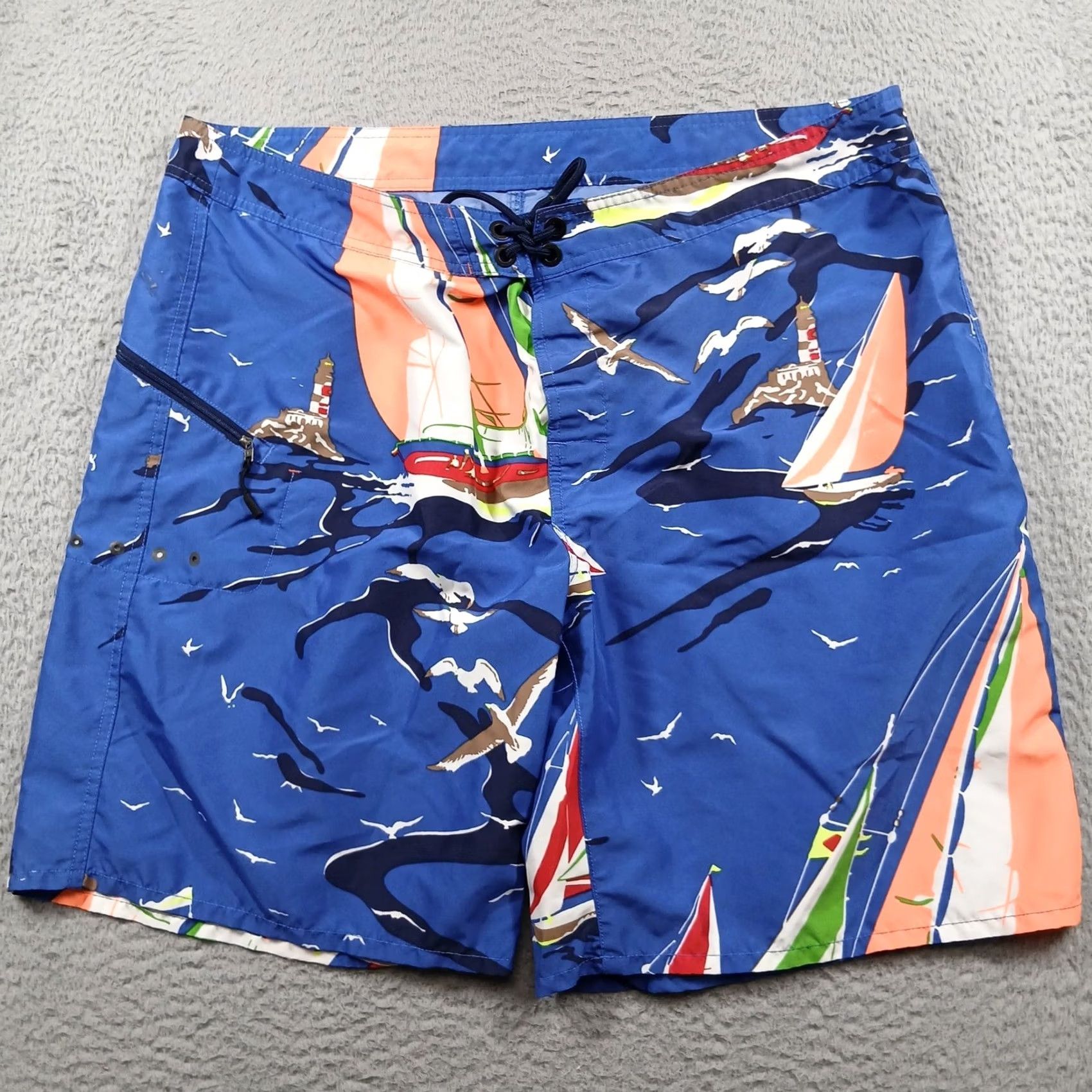 RLX Ralph Lauren VINTAGE RLX Ralph Lauren Nautical Sailboat Print Board Shorts Mens 40 Blue Poly EUC Size US 40 / EU 56 - 2 Thumbnail