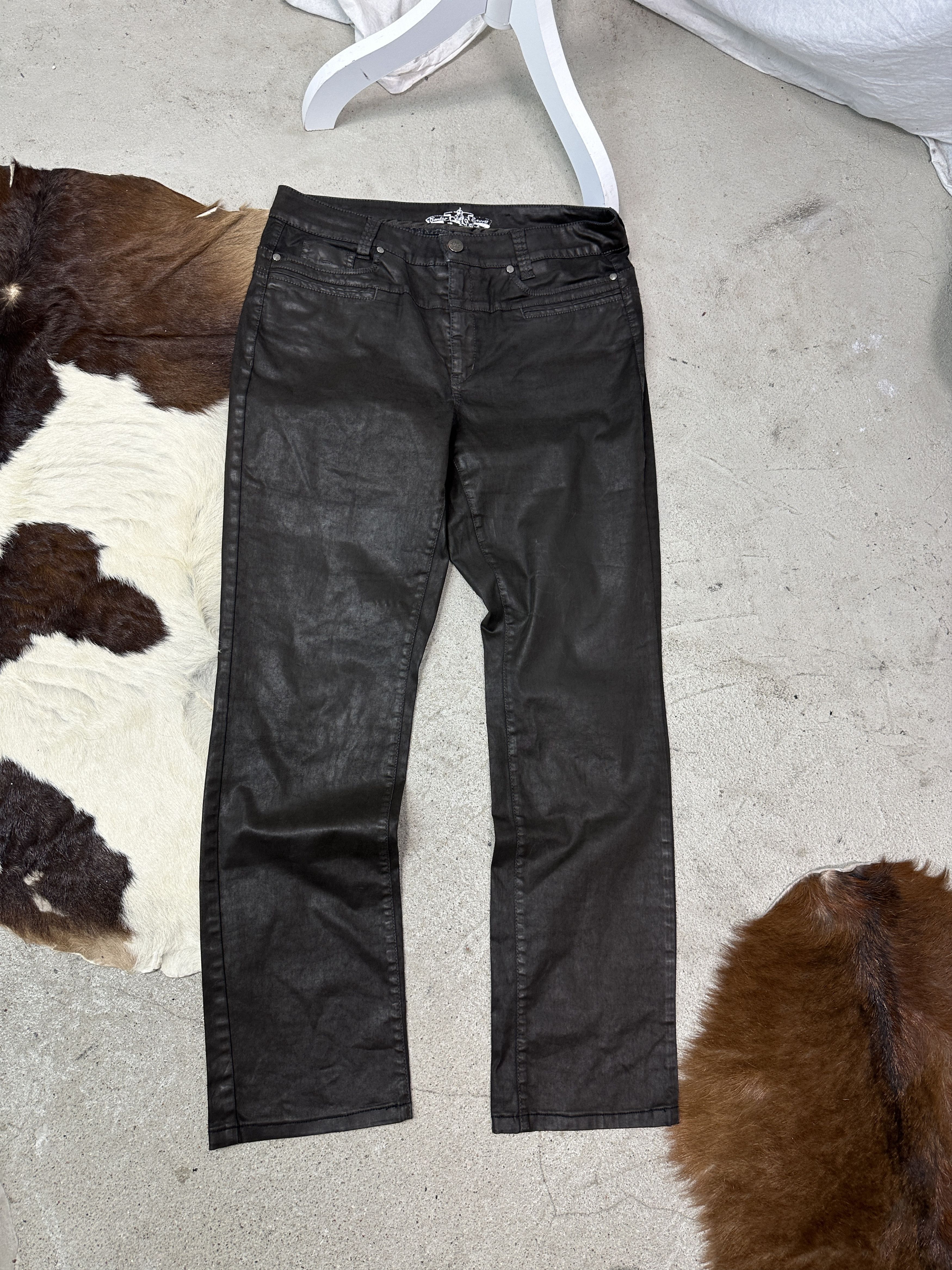Vintage Vintage Avant-Garde Women's Waxed Trousers Y2K Size 26" / US 2 / IT 38 - 2 Thumbnail