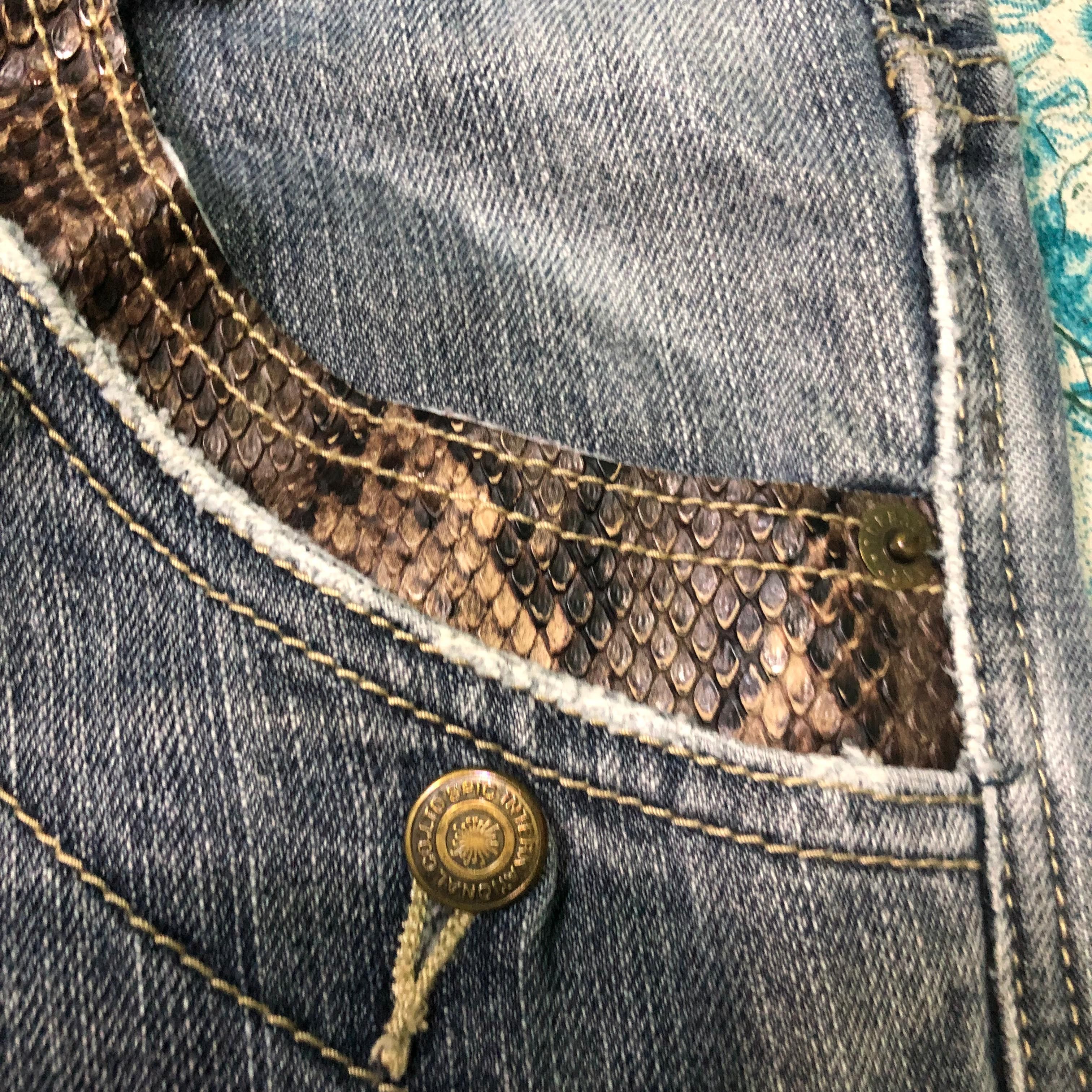 Tornado Mart TornadoMart Phyton Leather Flared Distressed Denim Size US 31 - 3 Thumbnail