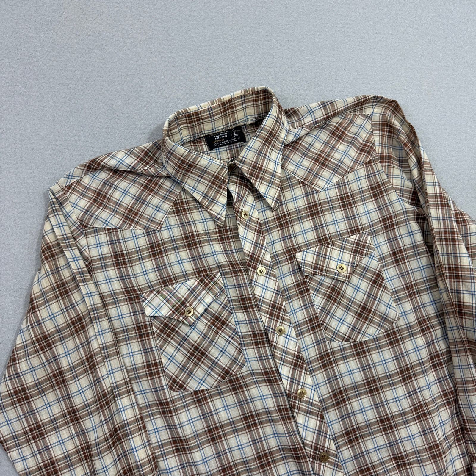 Vintage Vintage JCPenney Shirt Men's Large Brown Plaid Paper Thin Size US L / EU 52-54 / 3 - 5 Thumbnail