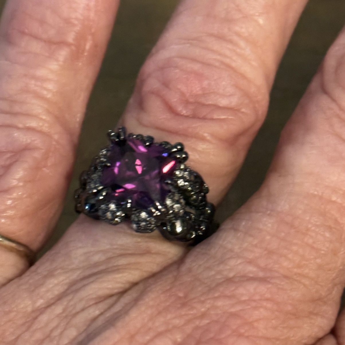 Other Gothic dark silver tone purple princess cut skull ring Size ONE SIZE - 9 Thumbnail