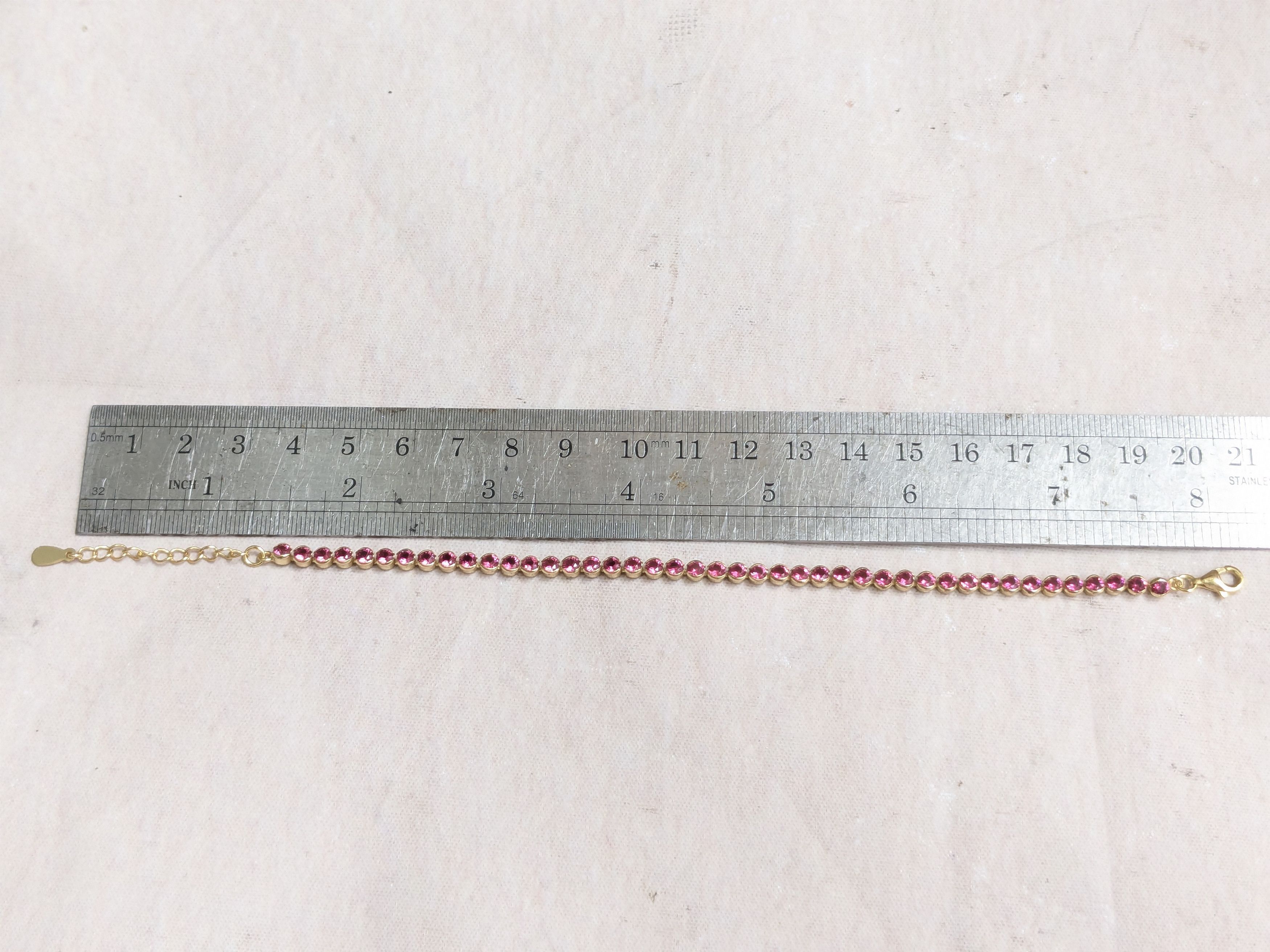 Sterling Silver Sterling Silver Tennis Bracelet Pink Round 8.25" Size ONE SIZE - 14 Thumbnail