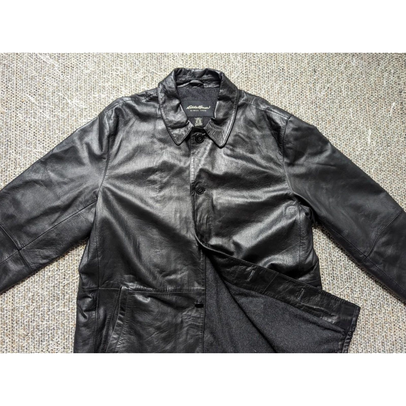 Eddie Bauer VINTAGE Eddie Bauer Leather Car Coat Lambskin XL Black Men Size US XL / EU 56 / 4 - 2 Thumbnail