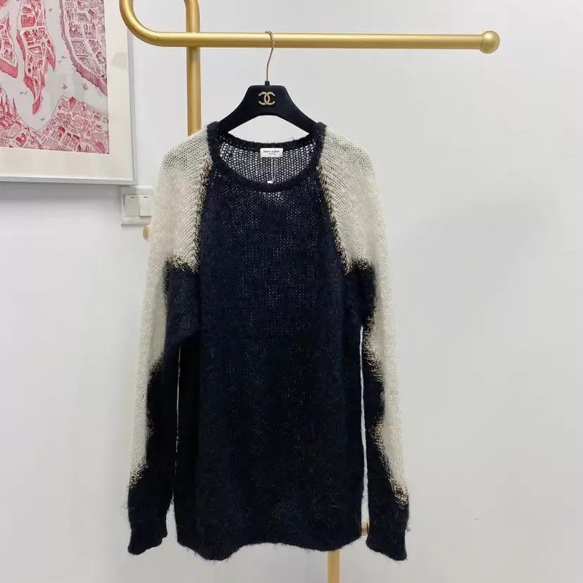 Saint Laurent mohair colorblocked knit top L size