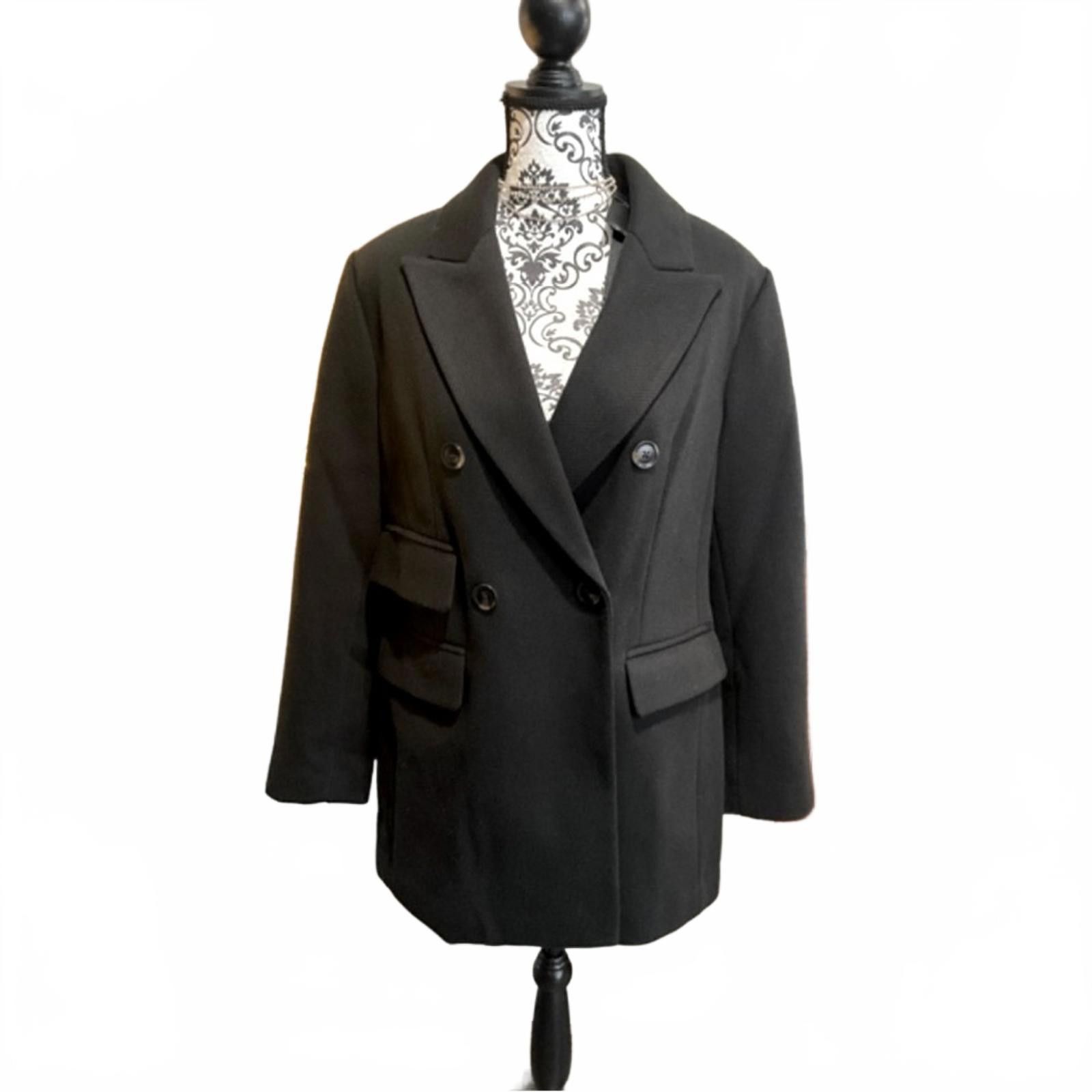Bcbgmaxazria BCBGMaxAzria Black Pea Coat NWT Longline Size L Size L / US 10 / IT 46 - 2 Thumbnail