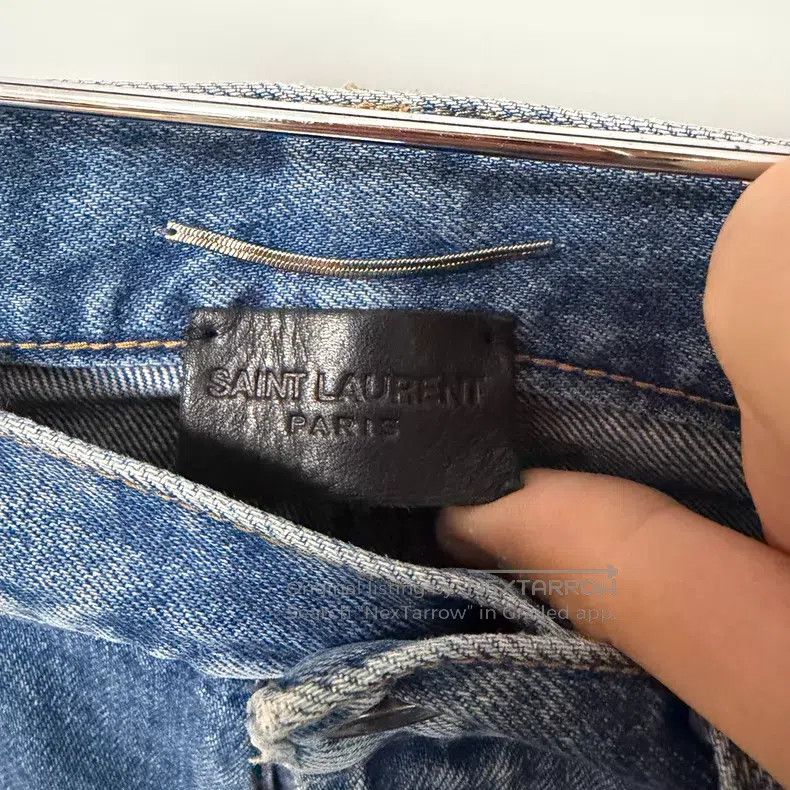 Saint Laurent Paris Saint Laurent Paris Slogan Embroidered Distressed Denim Je Size US 31 - 4 Thumbnail