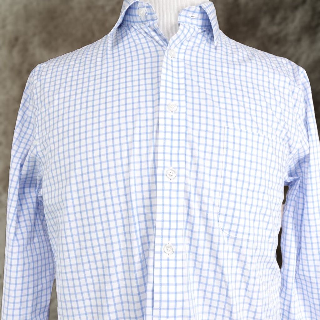 Stafford Stafford Dress Shirt Mens M 15-15.5 32/33 Blue Check Regular Fit Button-Down Collar Stretch Smart Tech Size 40R - 1 Thumbnail