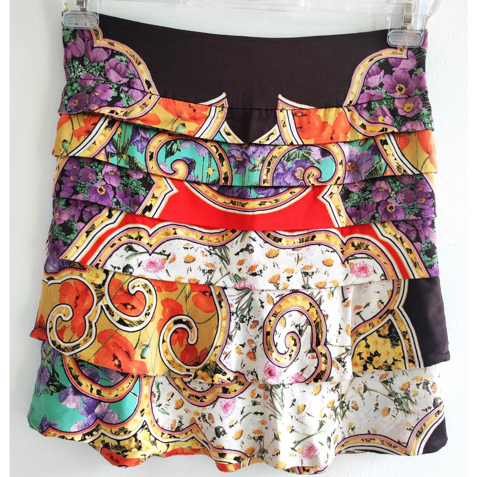 Roberto Cavalli Roberto Cavalli Ruffled Silk Mini Skirt Multi-Print IT42 / S Size 30" / US 8 / IT 44 - 1 Thumbnail