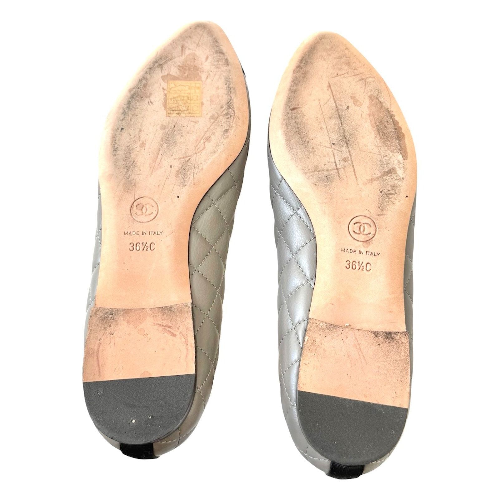 Chanel Chanel CC Quilted Cap Toe Ballet Flats Gray Black Leather EU Size US 6.5 / IT 36.5 - 12 Thumbnail