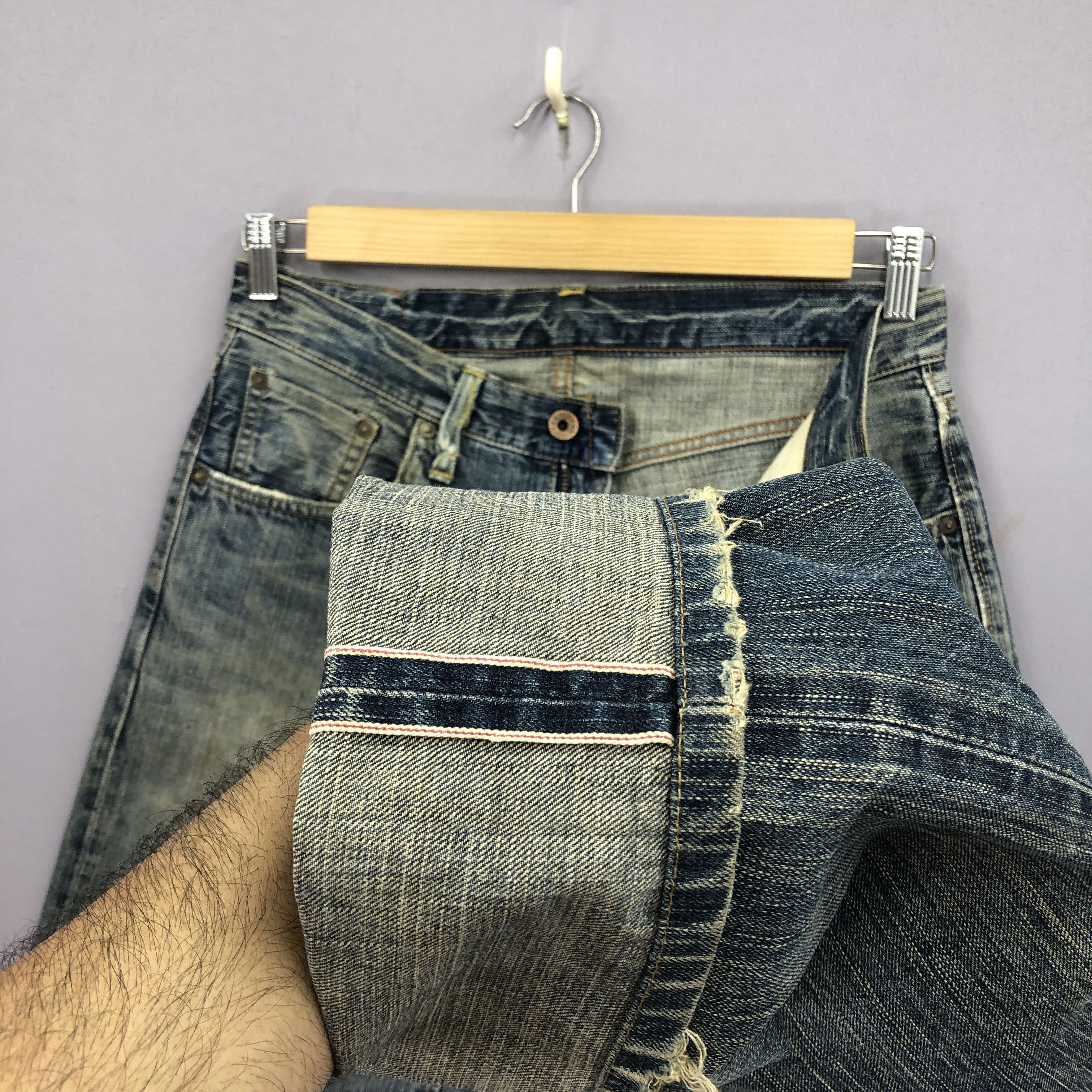 Japanese Brand Vintage 90s Edwin 505z Selvedge Mud Wash Jeans Redline Denim Size US 30 / EU 46 - 7 Thumbnail