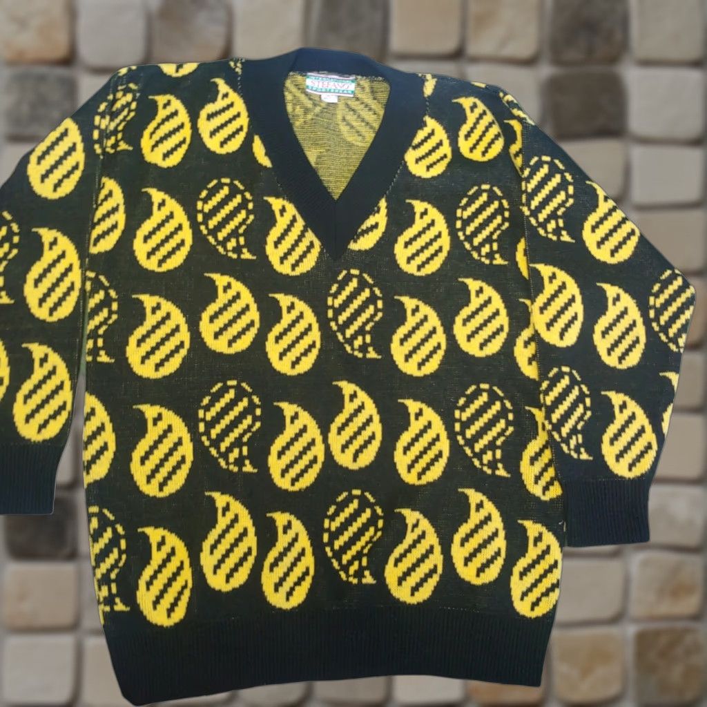 Vintage VINTAGE Stefano Sweater Large V Neck Retro Paisley Black Yellow 80s Women's Pullover Knit Long Sleeve Modern 1980s Retro Woman Mens? Size L / US 10 / IT 46 - 1 Thumbnail