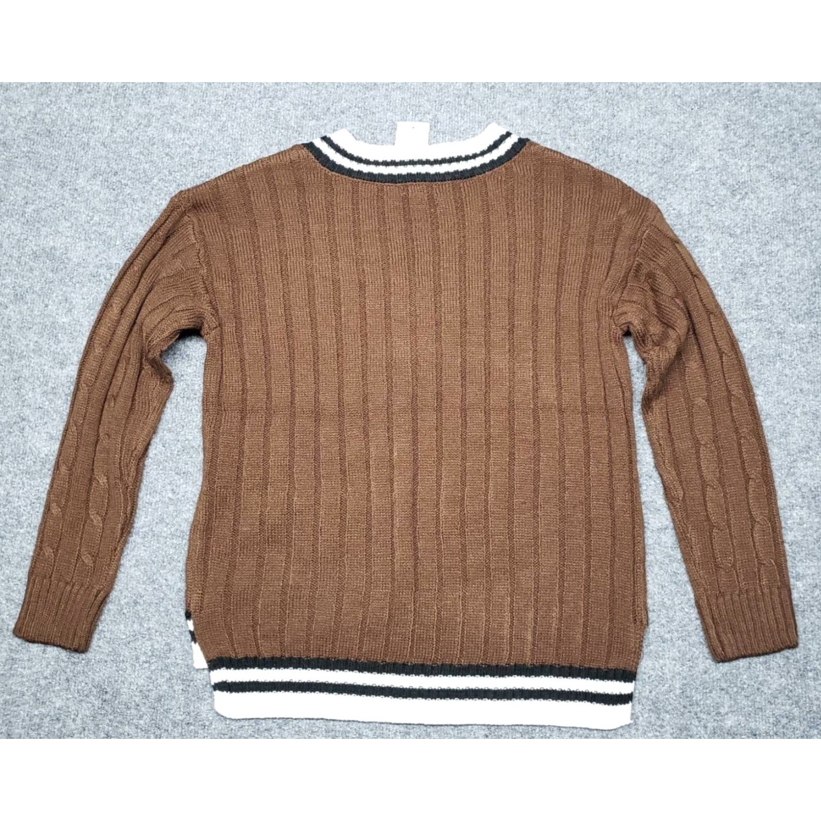 Vintage Rue21 Sweater S Brown Striped Long Sleeve V-Neck Cable Knit Pullover Womens Size S / US 4 / IT 40 - 7 Thumbnail