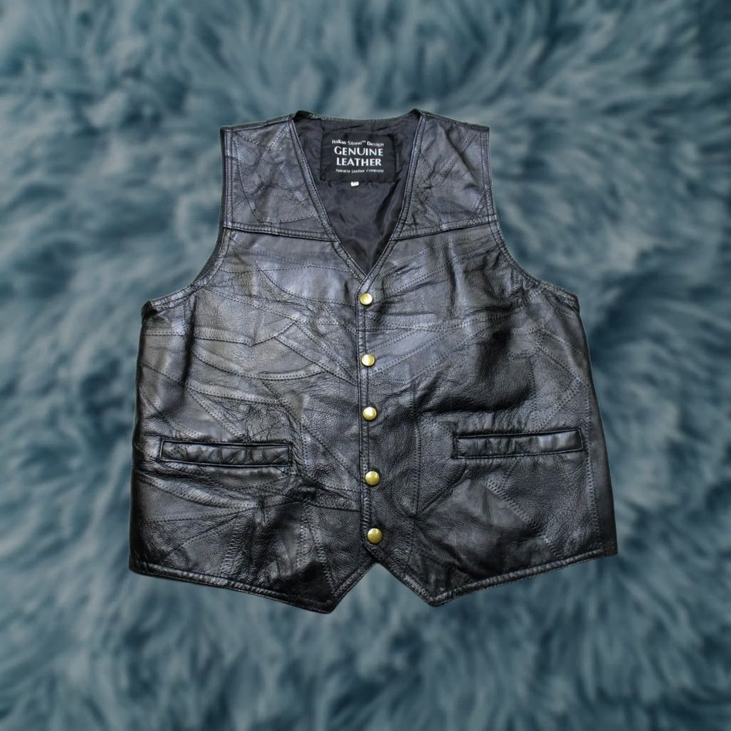 Vintage Italian Stone Design Leather Vest Mens Medium Black Biker Genuine Patchwork Size US M / EU 48-50 / 2 - 1 Thumbnail