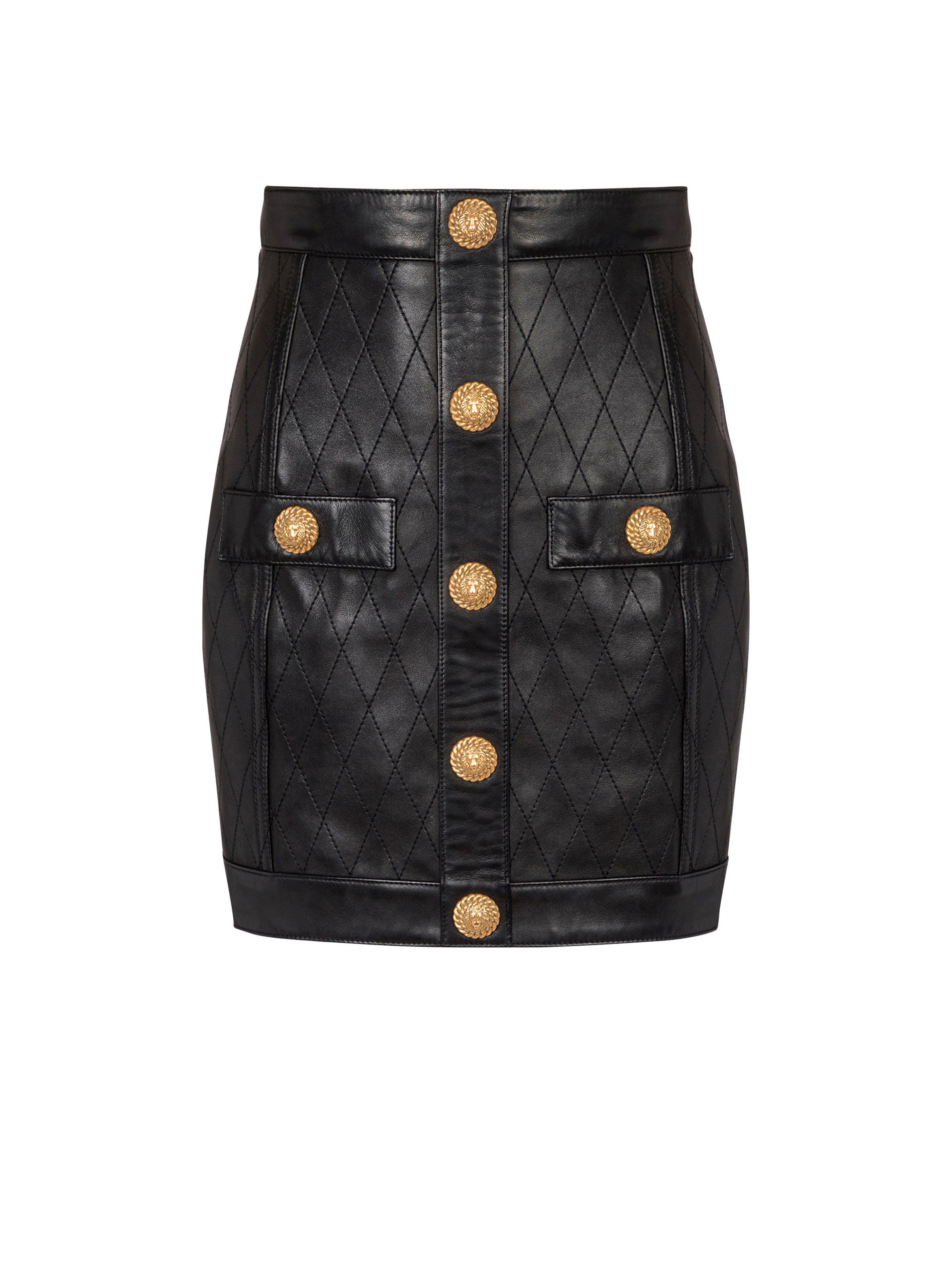 Balmain o1s1wg110725 Topstitched Leather Skirt in Black Size 28" / US 6 / IT 42 - 1 Thumbnail