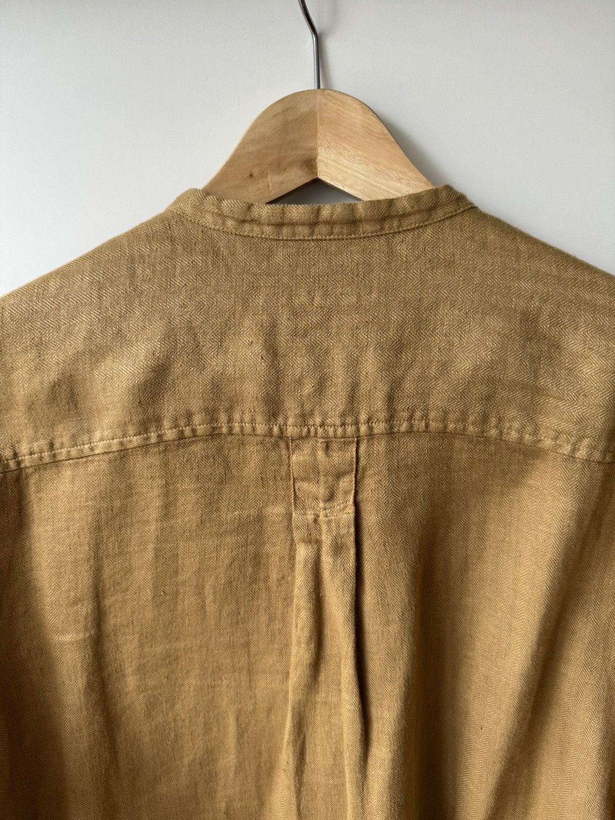 Kapital [2] Gauze Linen Herringbone Stand Penny Shirt in Gold (SS23) Size US M / EU 48-50 / 2 - 5 Thumbnail