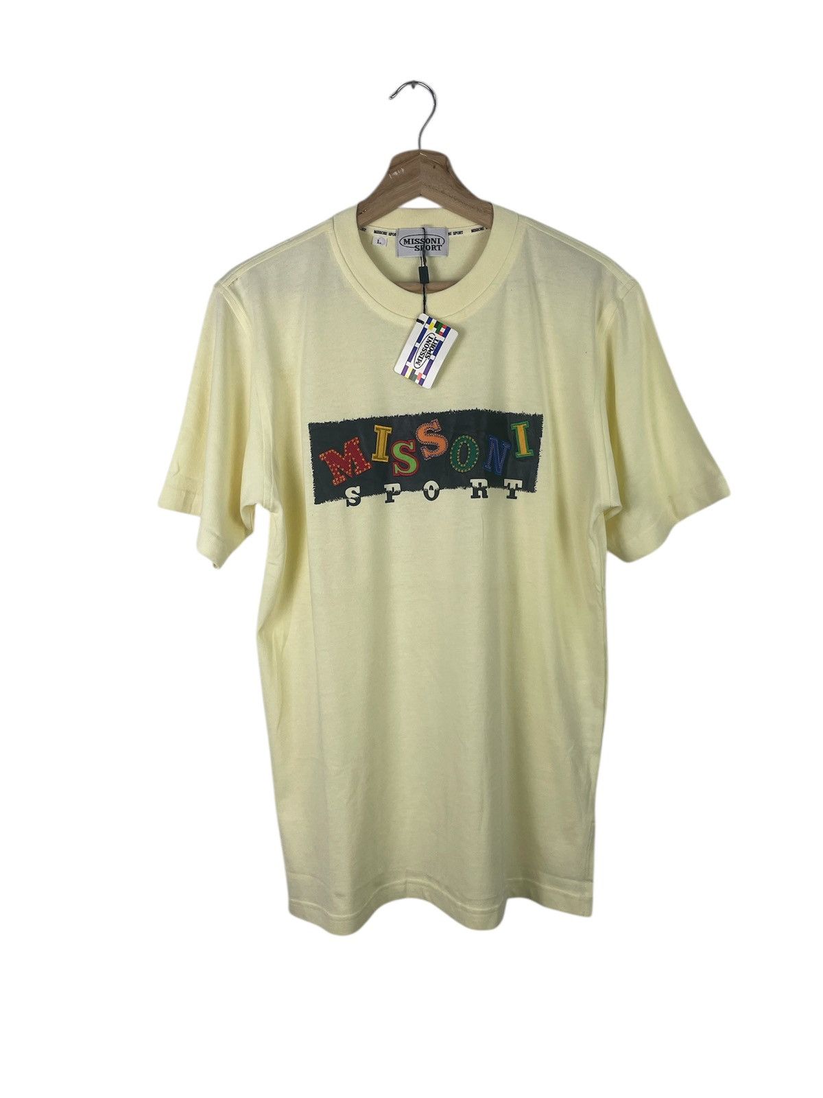 NOS 90s Missoni Sport Patch Logo Tee Rare Yellow L