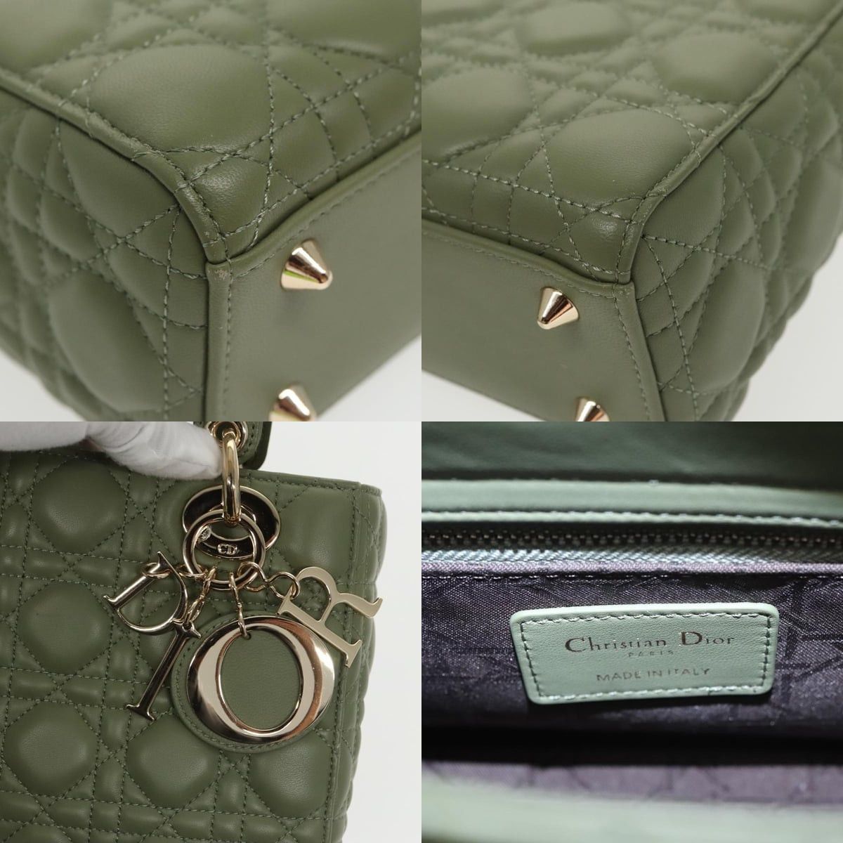 DIOR Canage Small Lady DIOR Bag Lamb Skin Green Gold