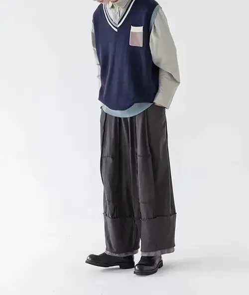 Jean 20AW Indigo Union Japan Grey Oversized Patchwork Pants Size US 32 / EU 48 - 2 Thumbnail