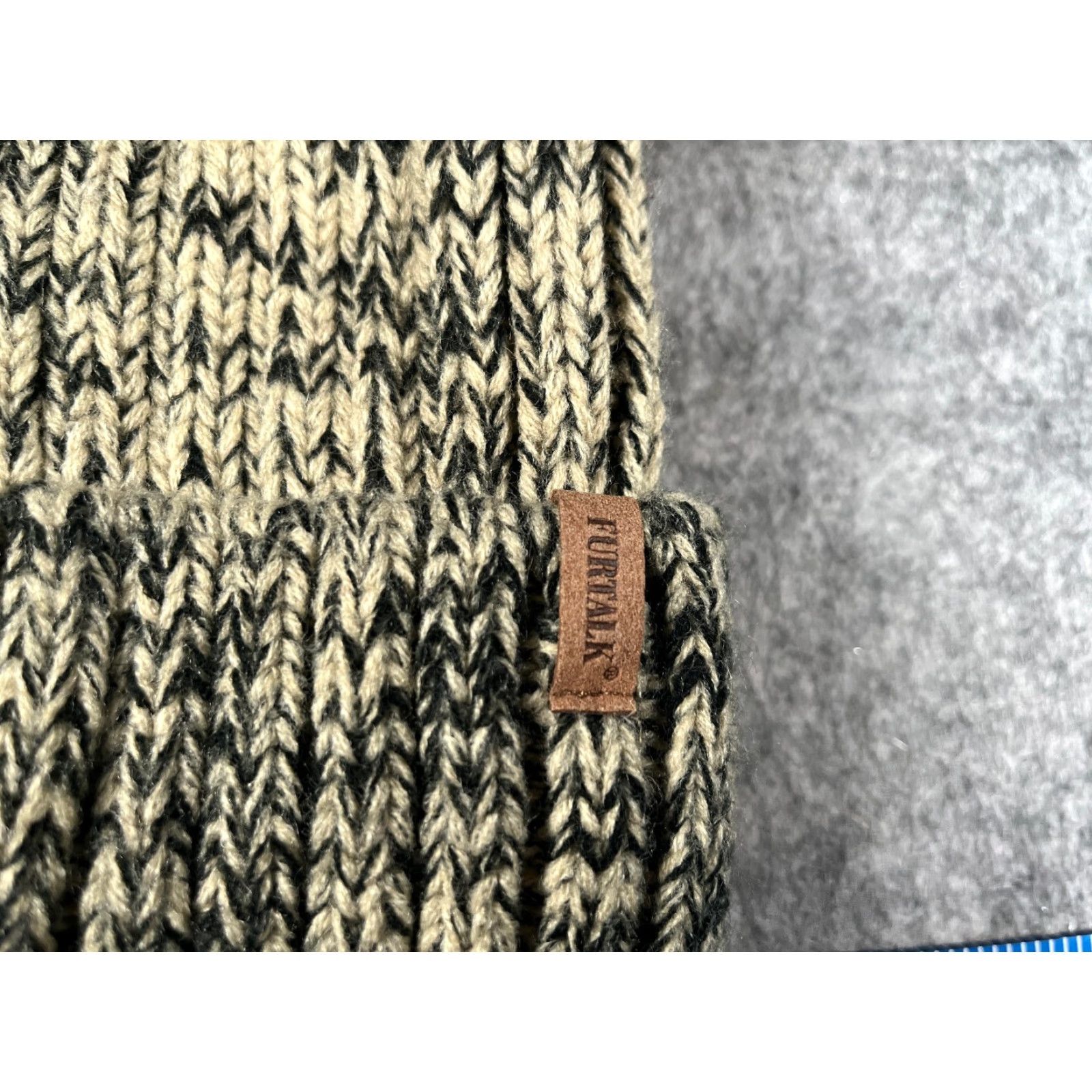 Vintage Furtalk Beanie Hat Adult One Size Beige Black Knit Acrylic Polyester Lined Cuffed Logo Ski Knit Size ONE SIZE - 2 Thumbnail