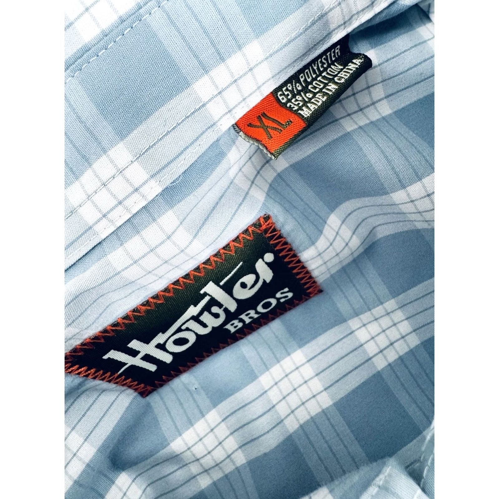 Howler Brothers HOWLER BROS Shirt Plaid XL Mens Collared Short Sleeve Button-Up Light Blue / White Size US XL / EU 56 / 4 - 5 Thumbnail