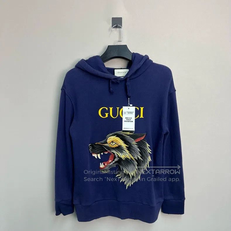 Gucci Gucci Blue old embroidered wolf head hoodie Size US S / EU 44-46 / 1 - 1 Thumbnail