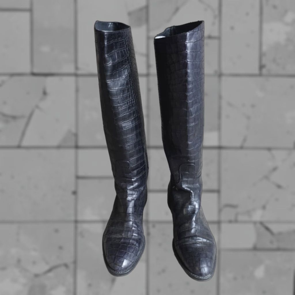 Stuart Weitzman Stuart Weitzman Boots 7.5 Black Crocodile Embossed Equestrian Women Boots Size US 8 / IT 38 - 1 Thumbnail