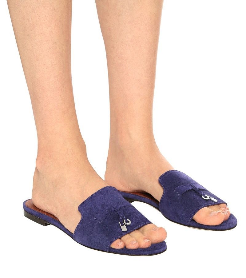 Loro Piana Navy Blue Suede Summer Charms Walk Slides Size US 9 / IT 39 - 2 Thumbnail