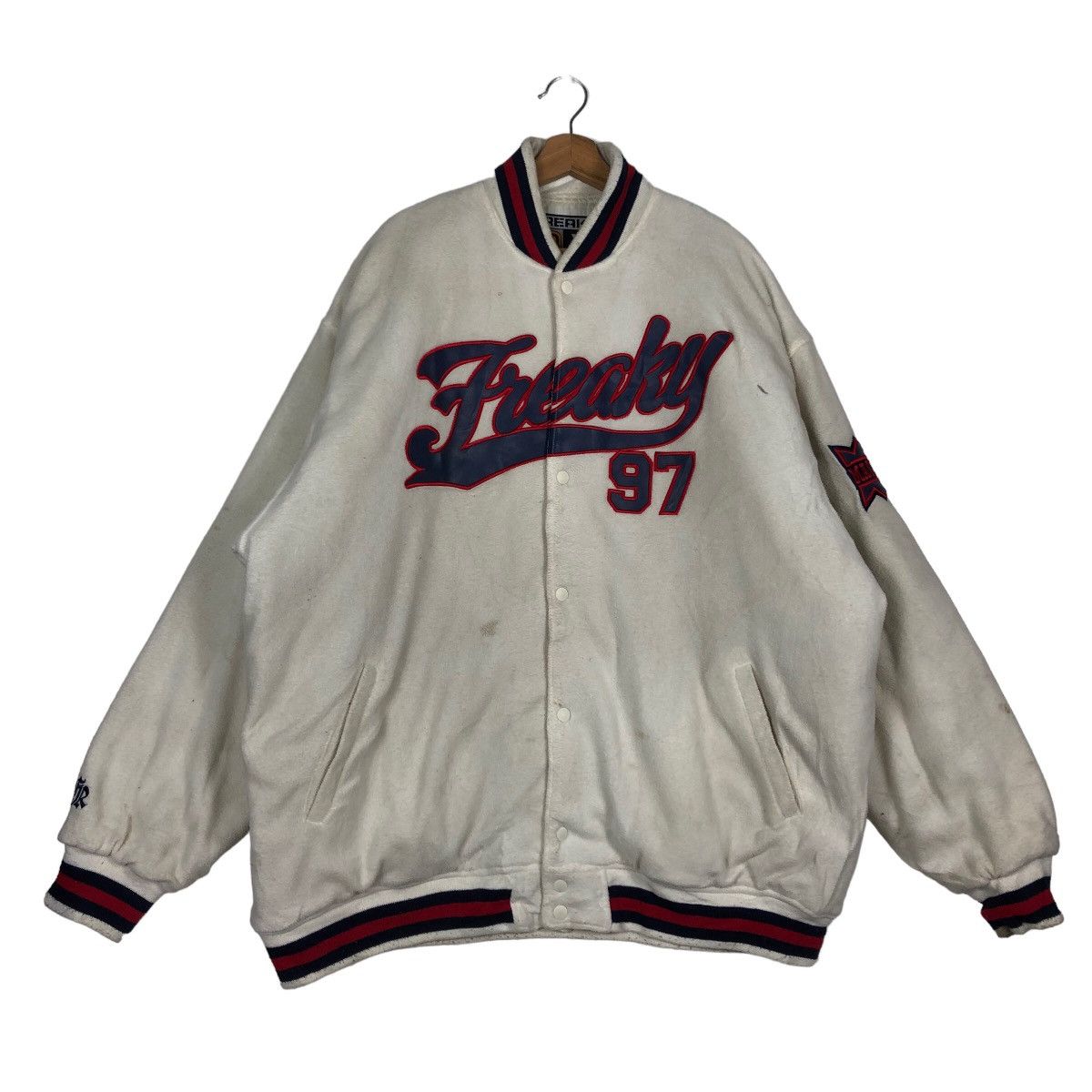 Japanese Brand 🔥90’s Vintage Varsity Jacket Freaky Spell Out Big Logo Size US XL / EU 56 / 4 - 2 Thumbnail