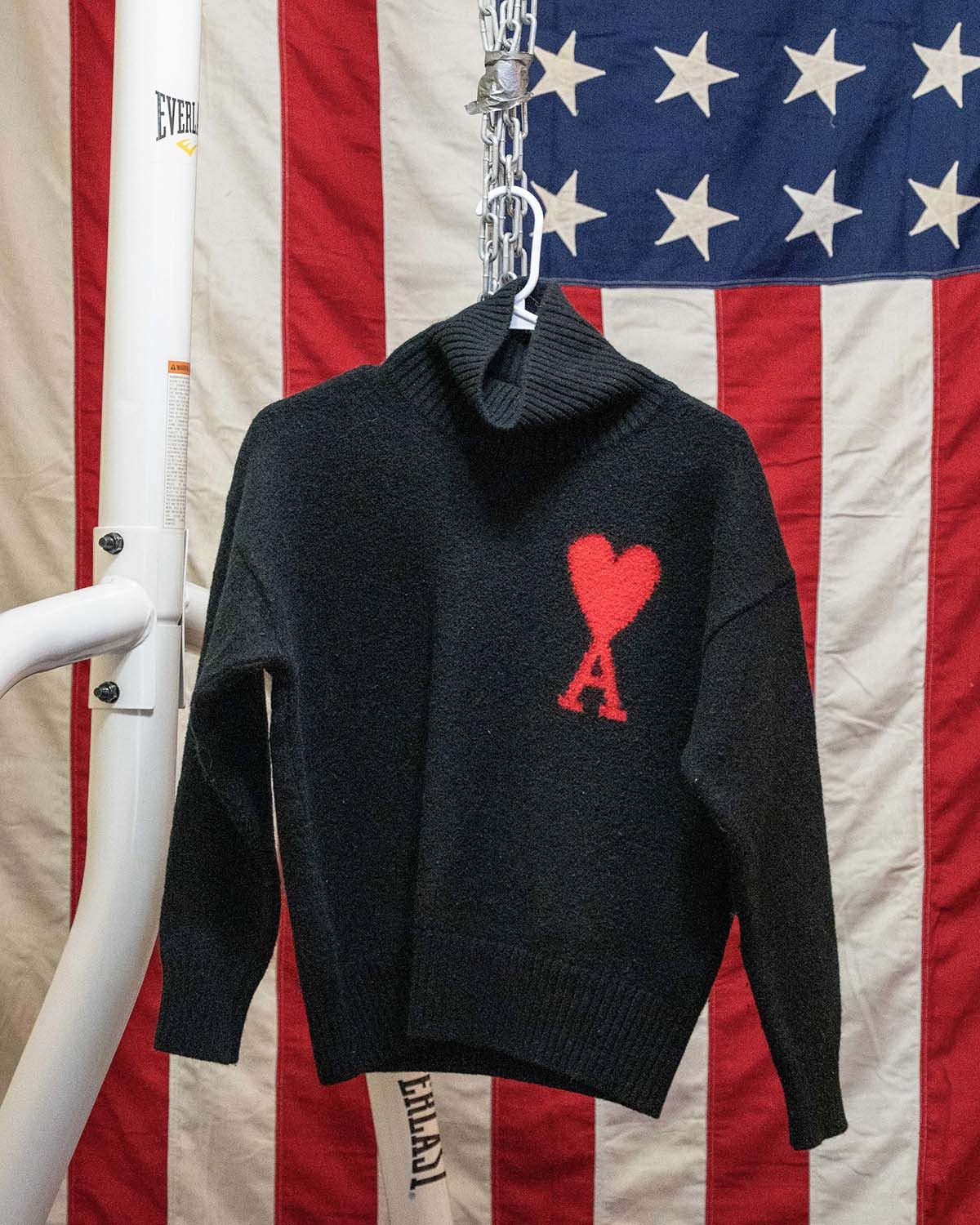 AMI Black Wool Funnel Neck Sweater With Contrasted Ami De Coeur Size US S / EU 44-46 / 1 - 1 Thumbnail