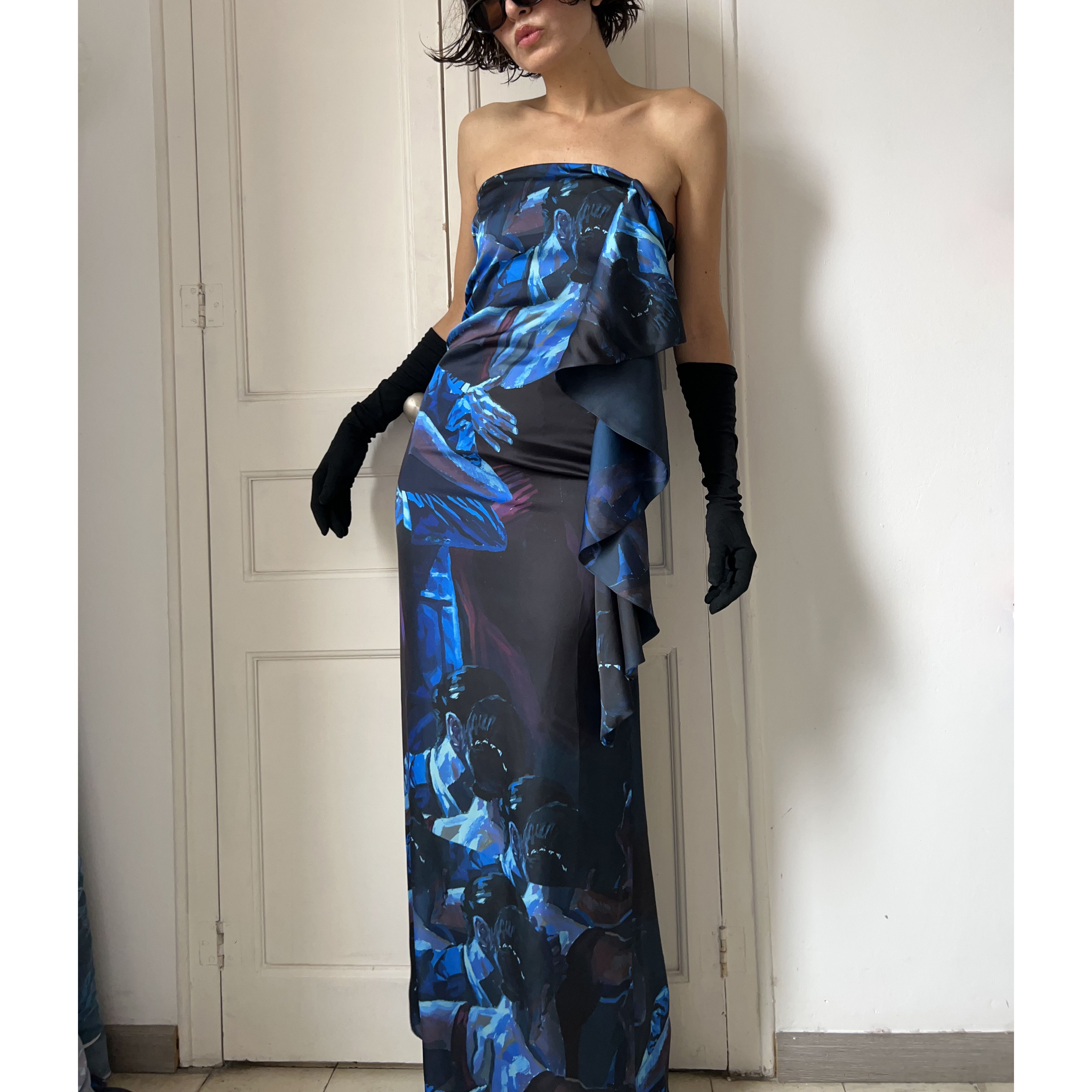 Designer Handmade couple dancing print strapless maxi gown Size M / US 6-8 / IT 42-44 - 7 Thumbnail