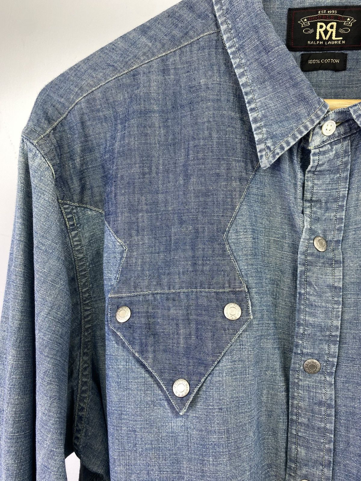 RRL Ralph Lauren 2000's Double RL Chambray Shirt Size US XL / EU 56 / 4 - 6 Thumbnail