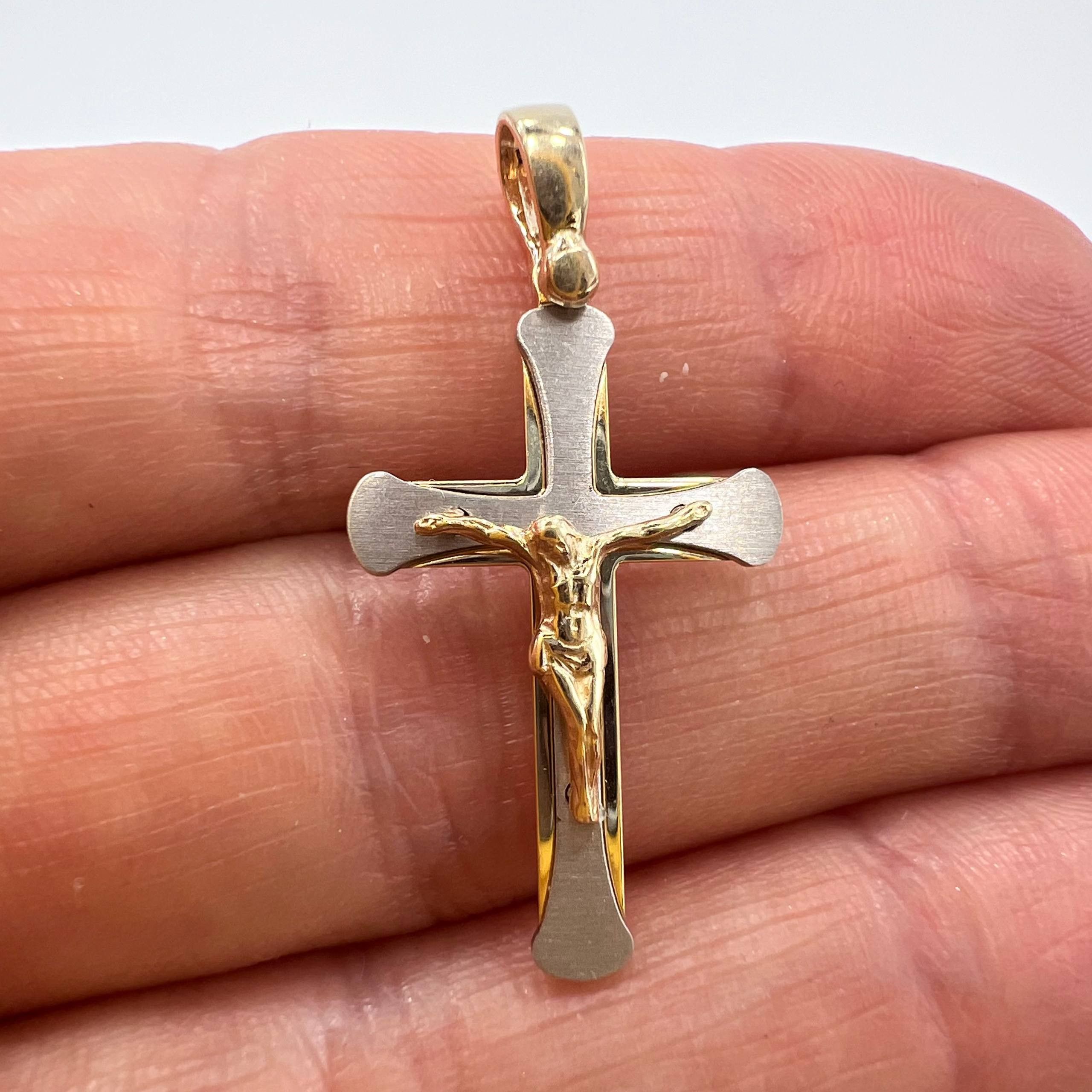 14K Gold Crucifix Cross Pendant Solid Yellow White Gold