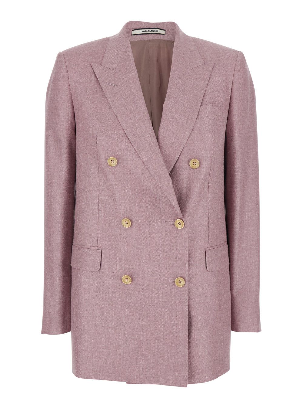 Tagliatore 'Jasmine' Pink Double-breasted Jacket with Peak Revers and Jewel Buttons in Wool Blend for Women Size L / US 10 / IT 46 - 1 Thumbnail