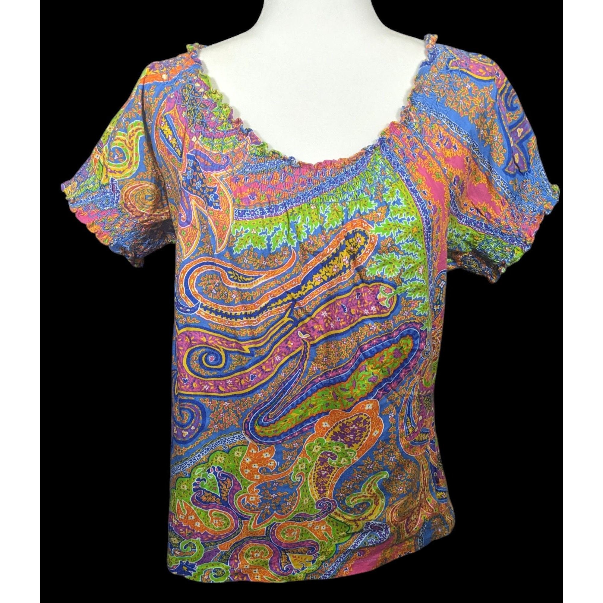 Lauren Ralph Lauren Vintage Y2K Lauren Ralph Lauren Rainbow Paisley Peasant Top Size L / US 10 / IT 46 - 1 Thumbnail