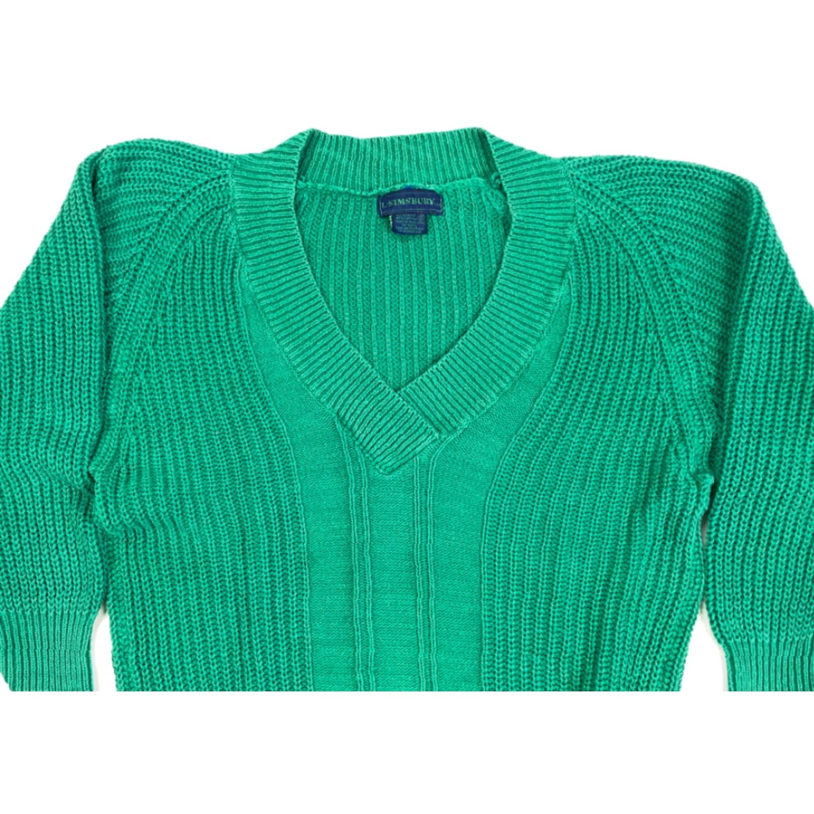 Etro VINTAGE L Simsbury 90s Green Chunky Knit Pullover Sweater Women’s Small Deep V-Neck Regular Fit Casual Size S / US 4 / IT 40 - 3 Thumbnail