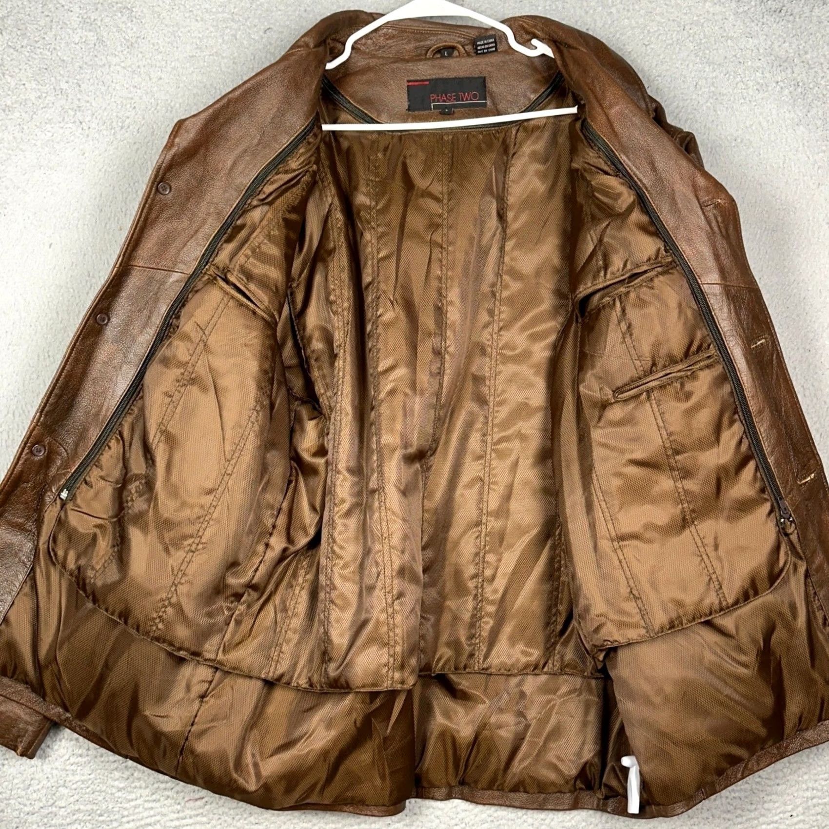 Vintage Phase Two Leather Jacket Mens Large Brown Car Coat Button Front Collared Pockets Size US L / EU 52-54 / 3 - 3 Thumbnail