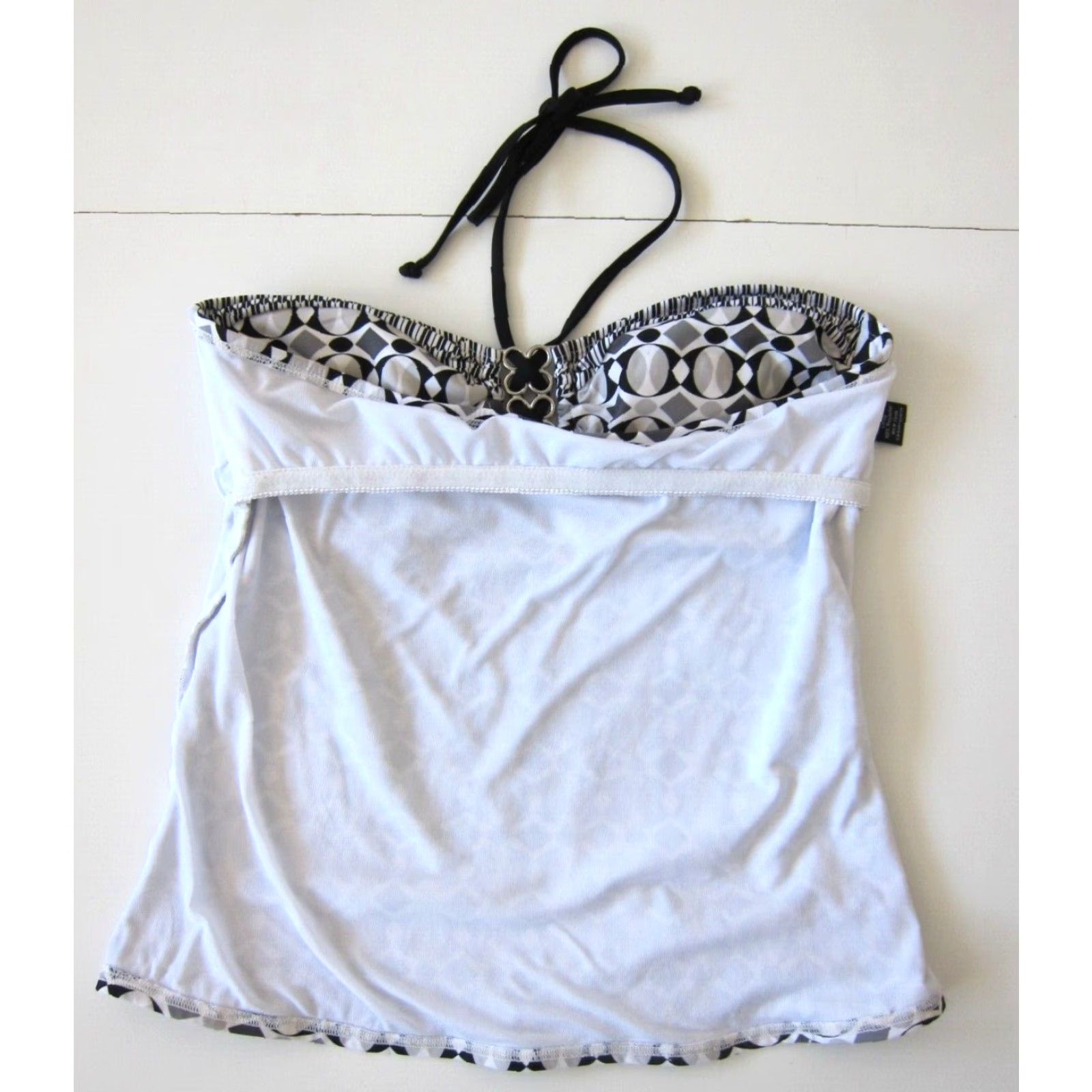 Apt. 9 Apt. 9 Black Grey White Geometric Built In Bra Halter Swimsuit Top Women 10 Size L / US 10 / IT 46 - 6 Thumbnail