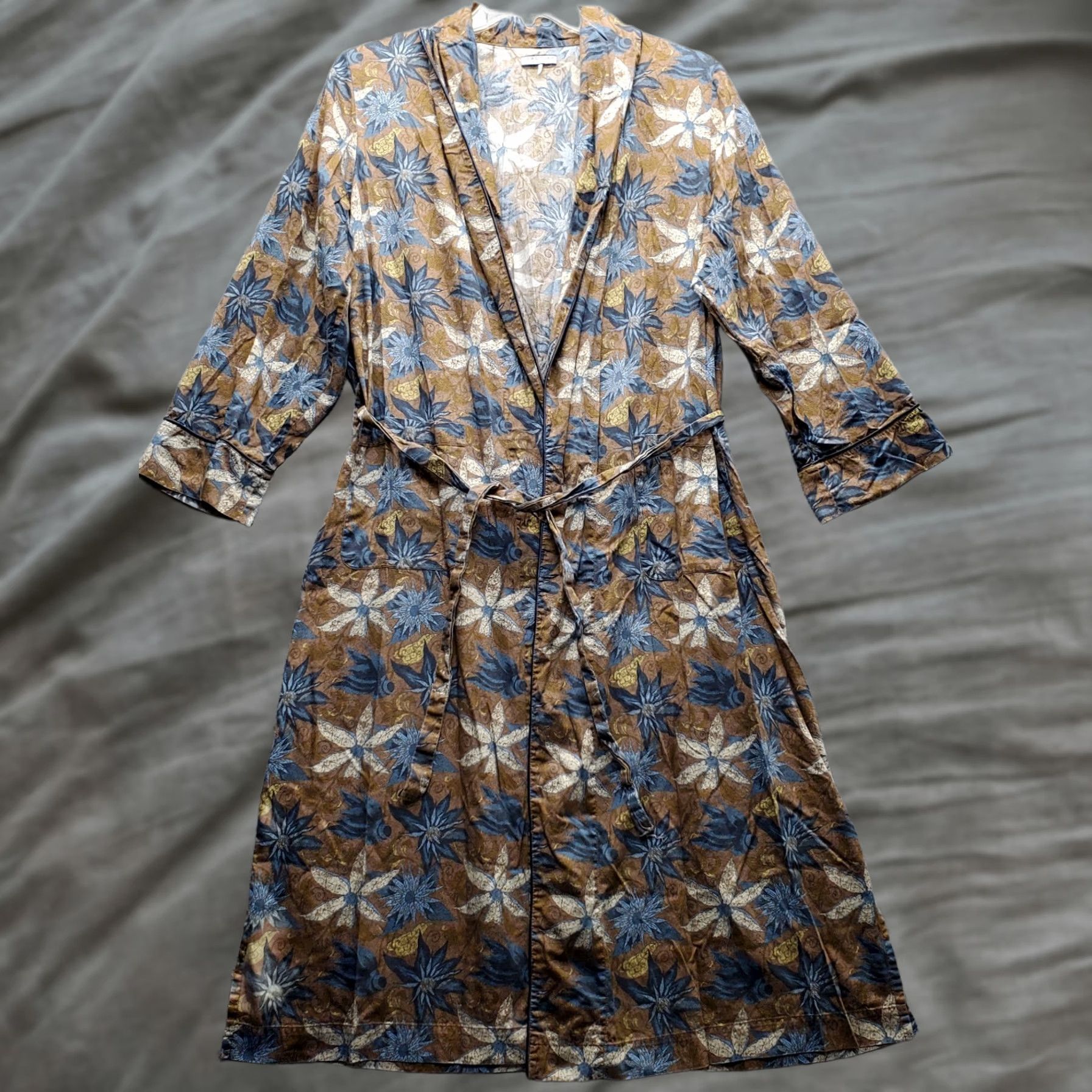 Vintage Peruvian Connection Robe Womens Large Multi Floral Pipe Trim Drawstring Waist Size ONE SIZE - 1 Thumbnail