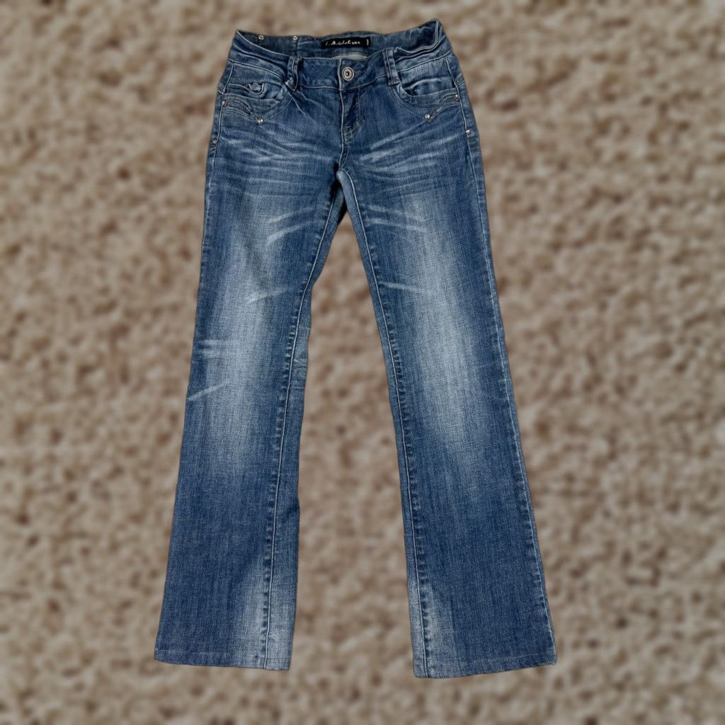 Denime LA Idol Jeans Women Blue Denim Bootcut 24x29 Cotton Embroidered Low Rise 3-Pocket Stretch Regular 5-Pocket Size 26" / US 2 / IT 38 - 1 Thumbnail