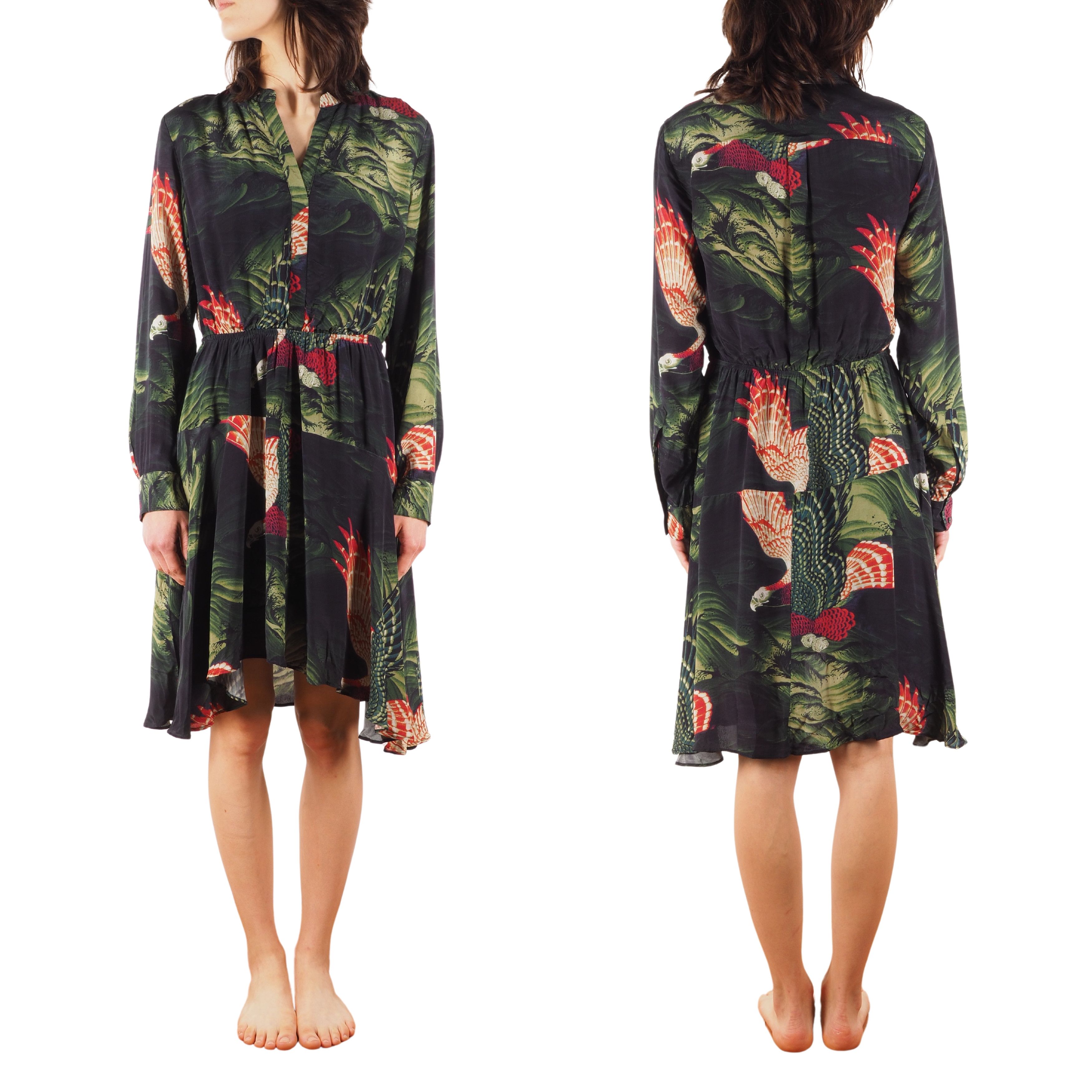 Allsaints AllSaints Martina Swoop Moss Green Floral Viscose Midi Dress Size M / US 6-8 / IT 42-44 - 2 Thumbnail