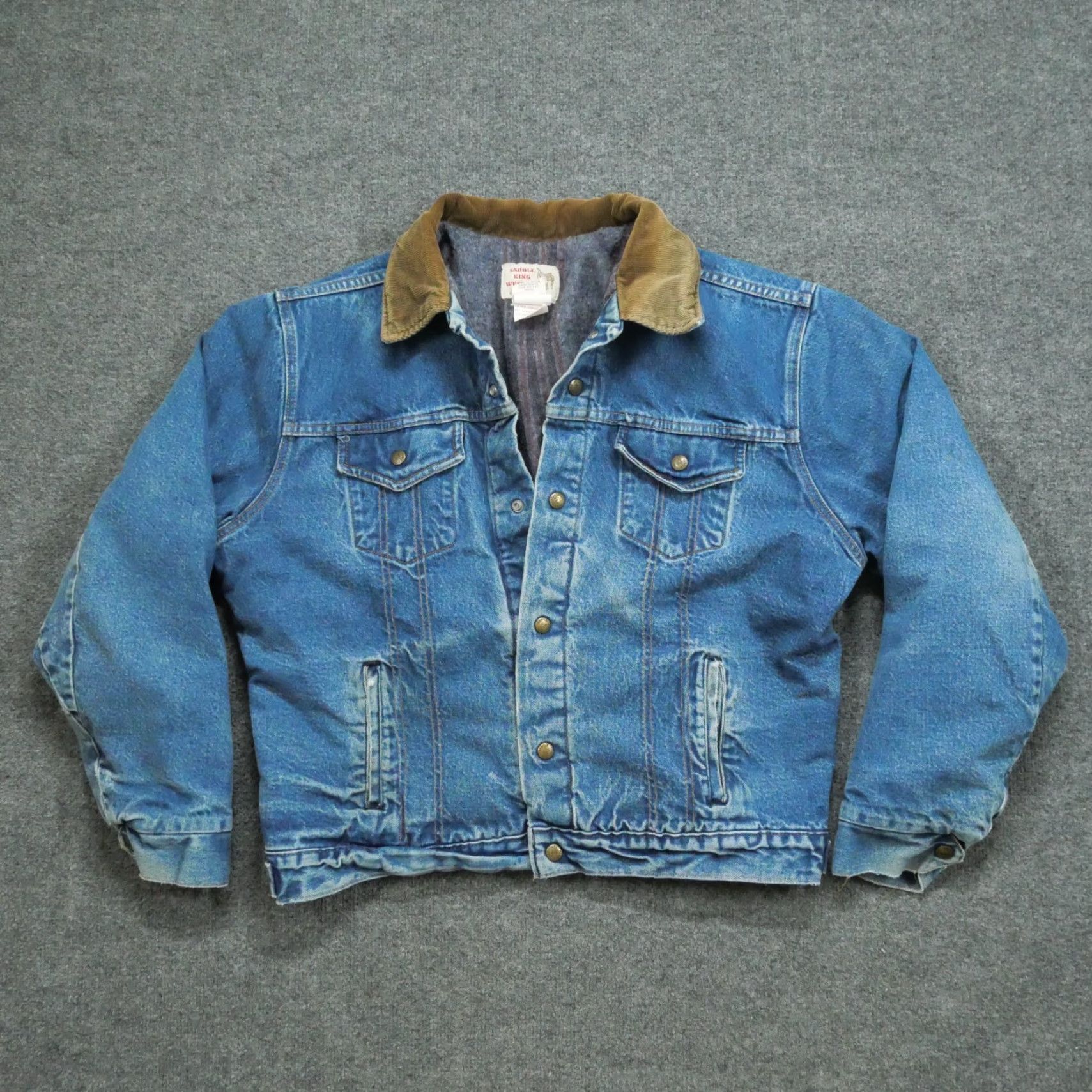 Vintage VINTAGE Key Jacket Mens 48 Denim Blue Lined Saddle King Distressed Cotton Jeans Coat - Casual - Regular - Snap - Basic - 3/10 Condition - Men Size US 32 / EU 48 - 2 Thumbnail