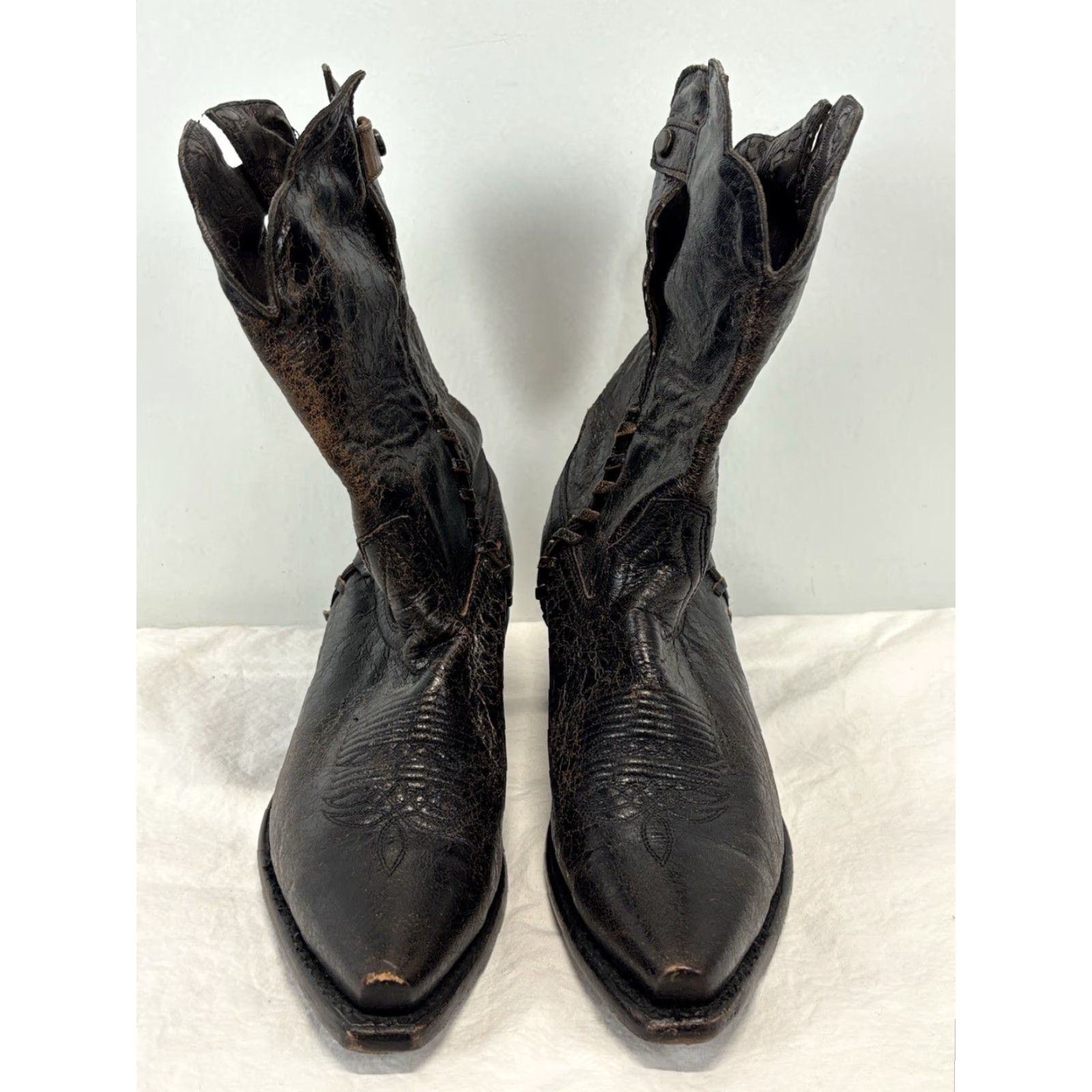 Vintage VINTAGE Sonora Cassidy Western Boots Women 6.5B Brown Distressed Leather Pointed Toe Fold-Over Womens Size US 6.5 / IT 36.5 - 3 Thumbnail