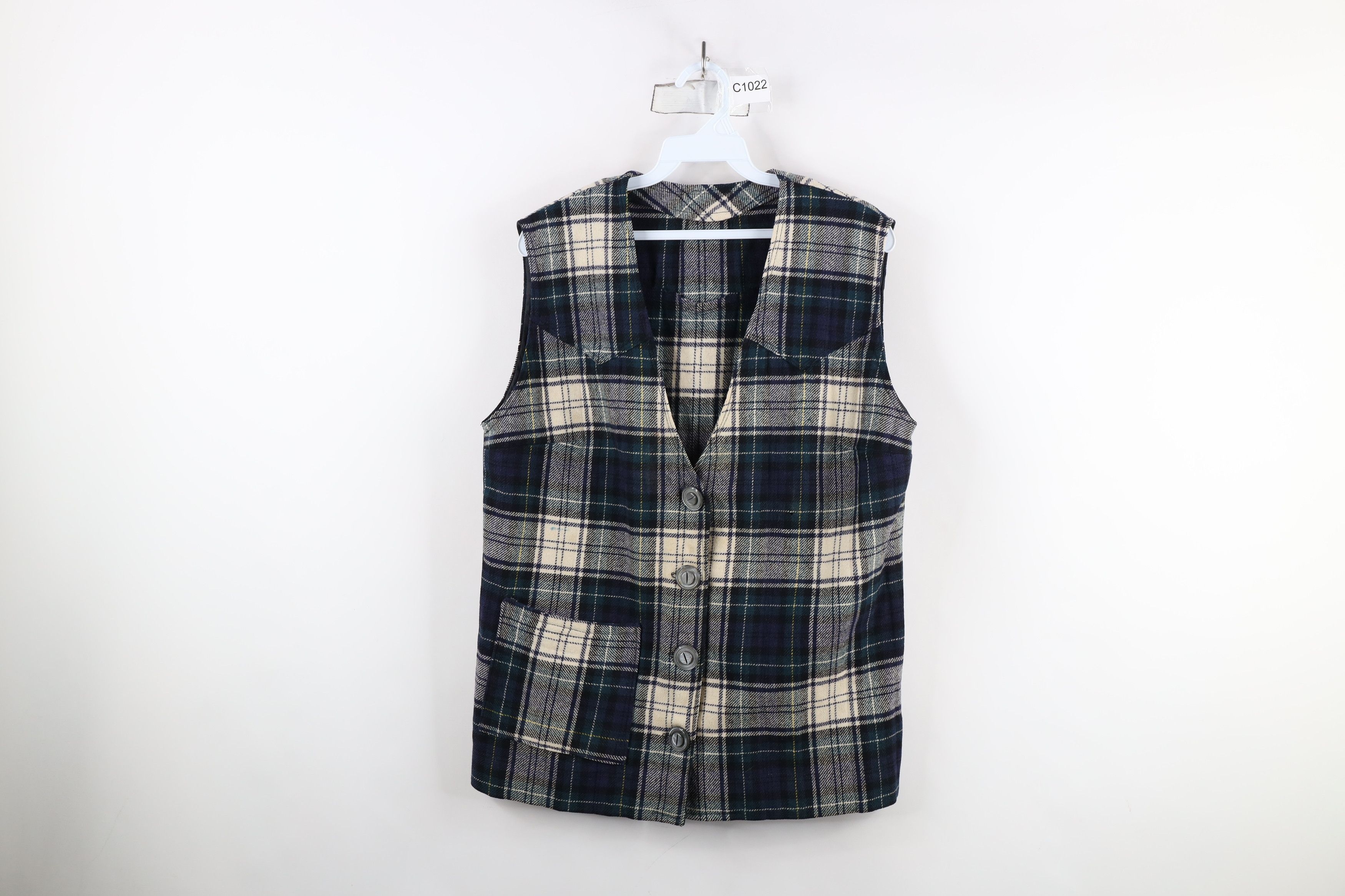 Vintage Vintage 60s 70s Streetwear Wool Button Vest Jacket Plaid USA Size L / US 10 / IT 46 - 1 Thumbnail