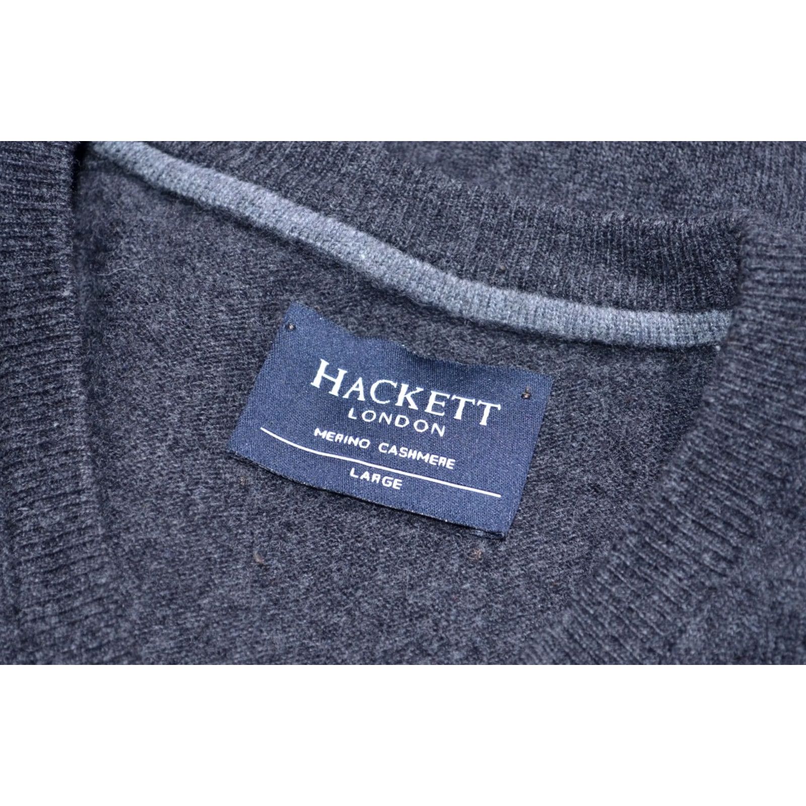 Hackett Hackett Jumper Men V-Neck Grey Cashmere/Silk/Wool Elbow Patches Size L Size US L / EU 52-54 / 3 - 7 Thumbnail
