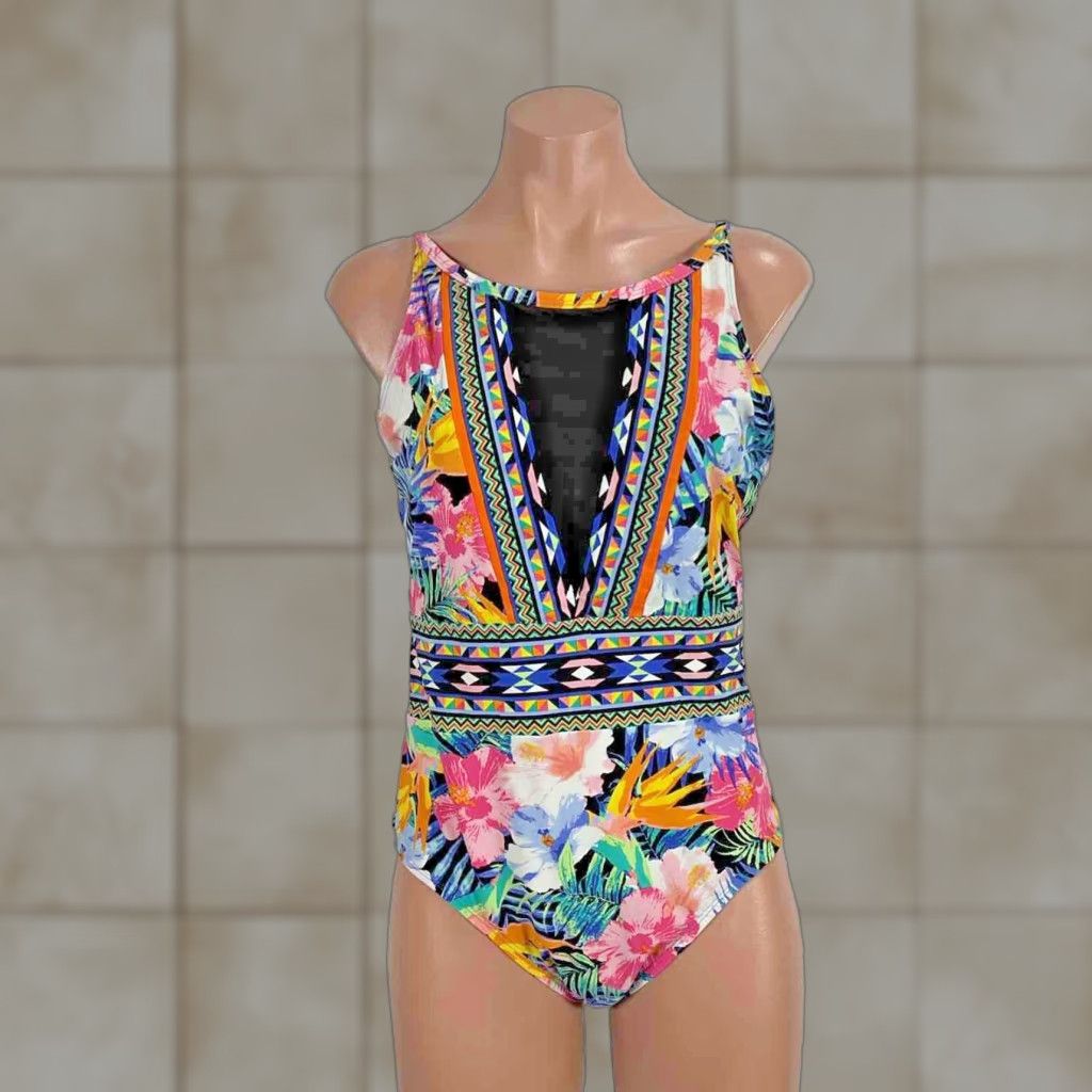 VINTAGE La Blanca Women's One Piece Swimsuit Floral Aztec High